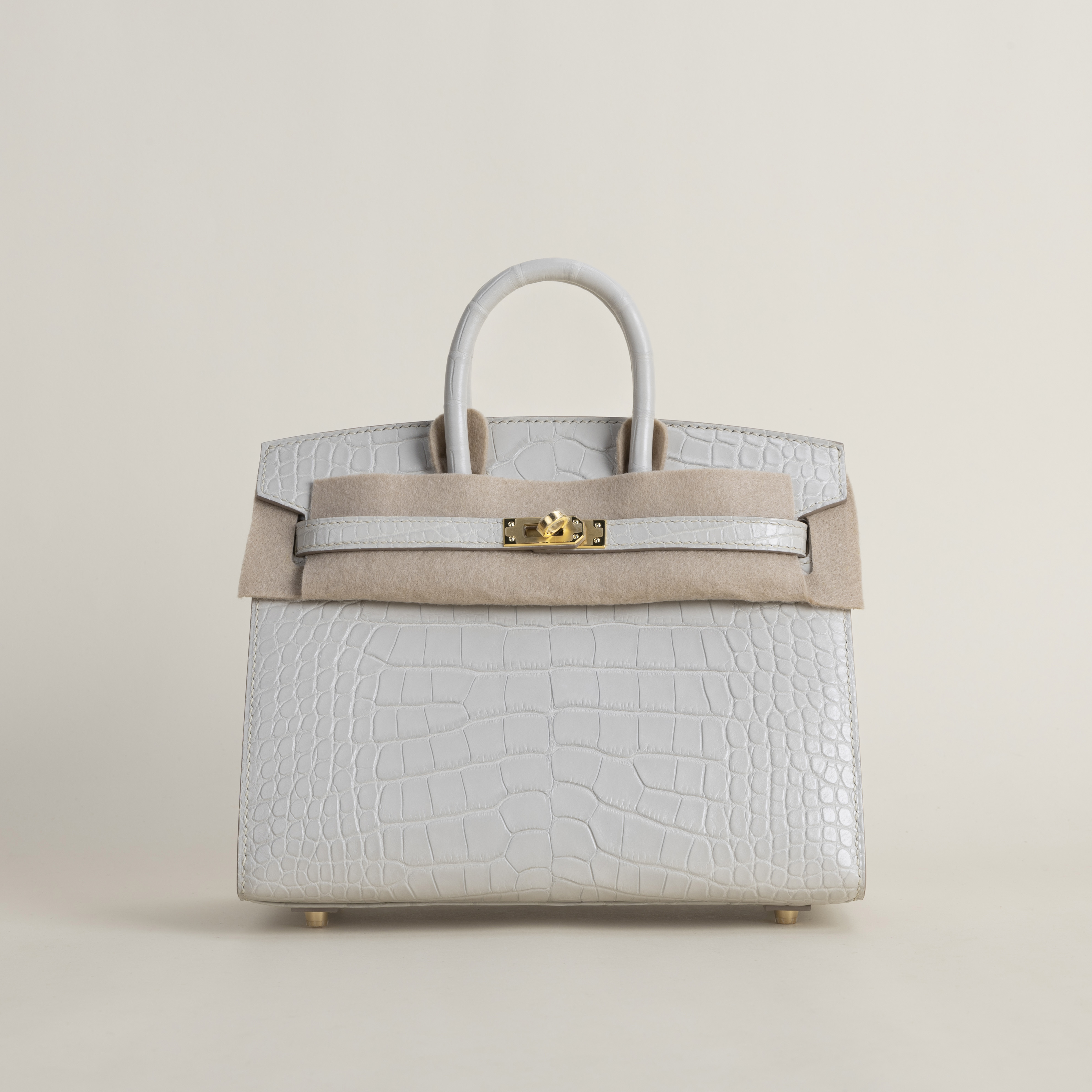 Birkin 20cm Matte Alligator Crocodile 80 Pearl Gray GHW