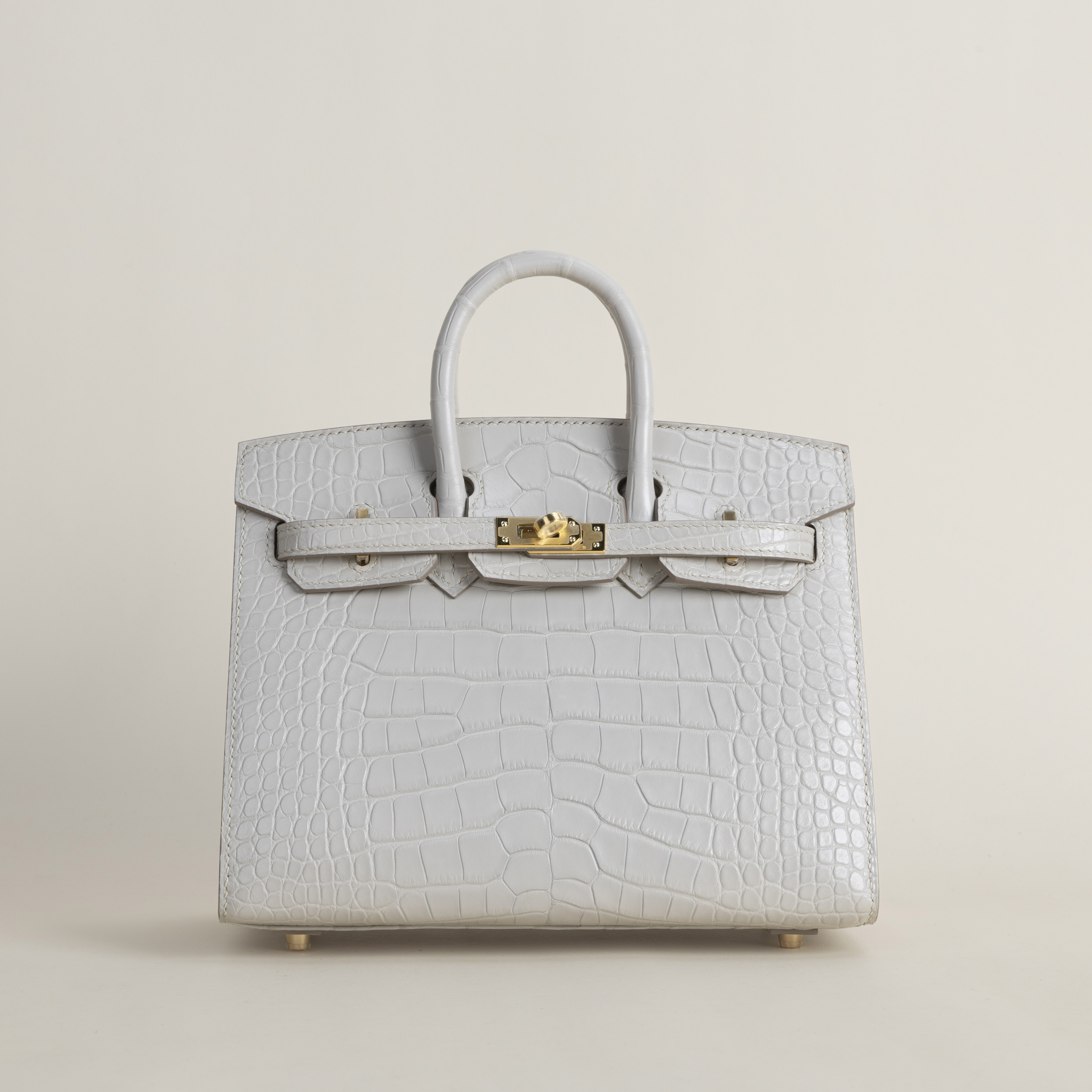 Birkin 20cm Matte Alligator Crocodile 80 Pearl Gray GHW