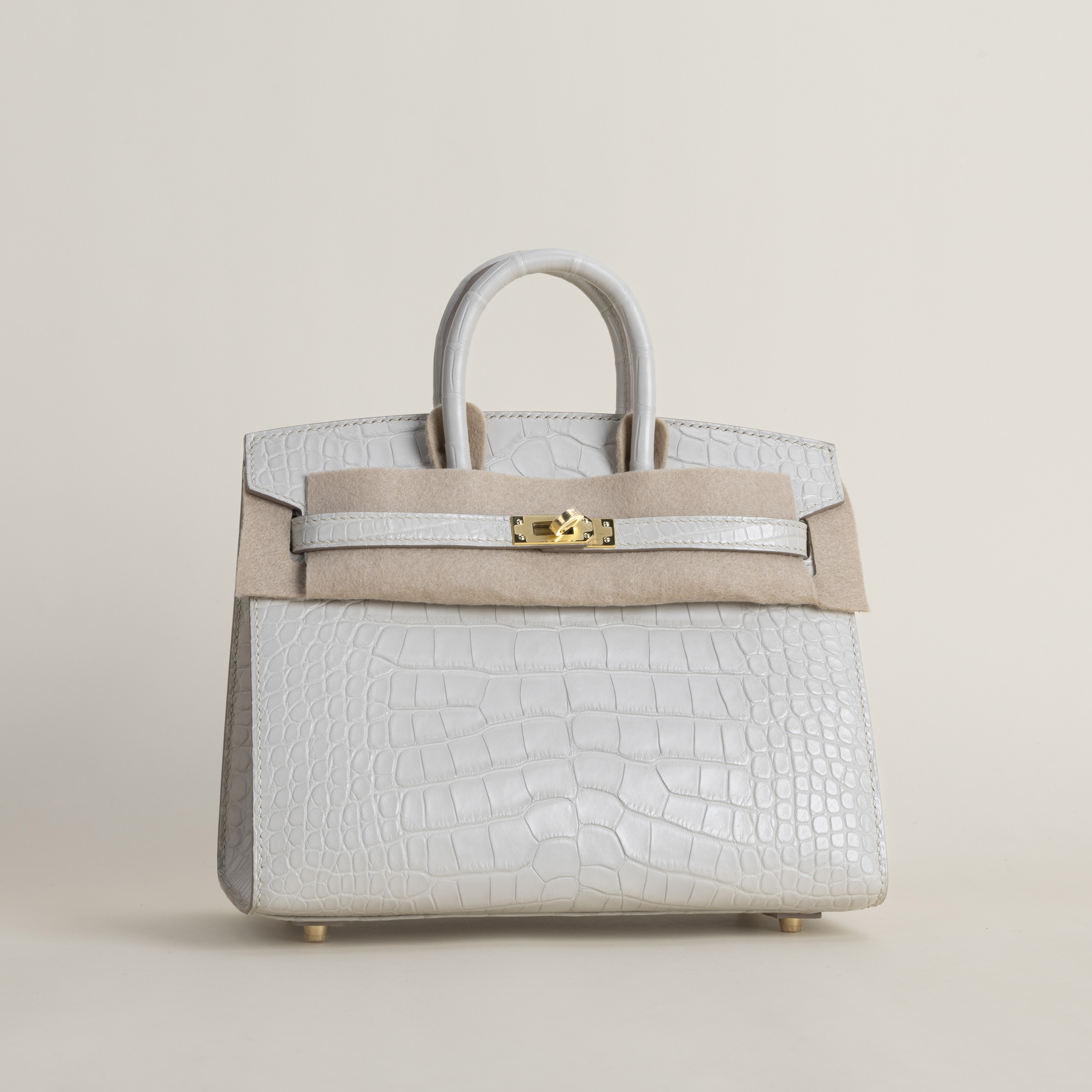 Birkin 20cm Matte Alligator Crocodile 80 Pearl Gray GHW