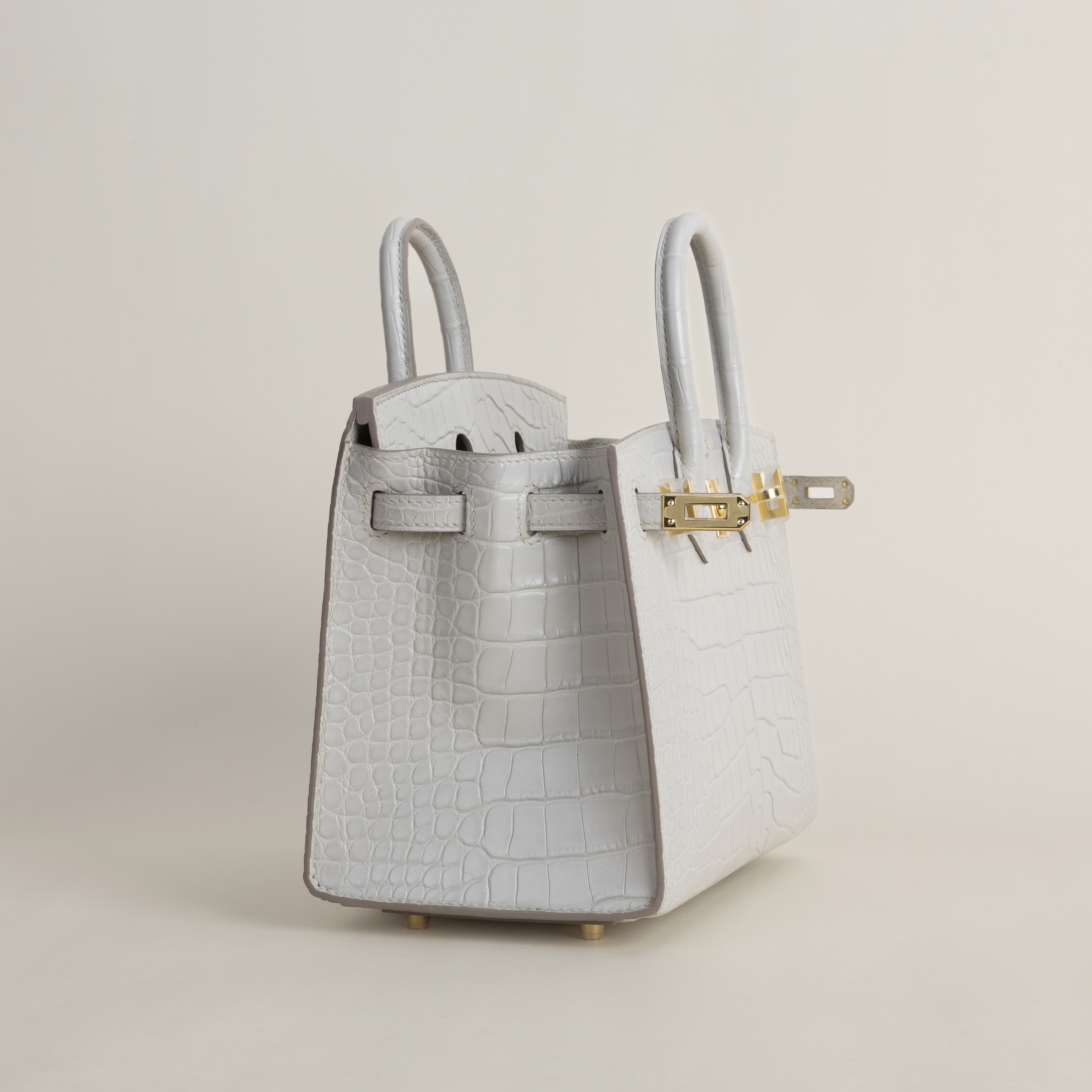 Birkin 20cm Matte Alligator Crocodile 80 Pearl Gray GHW
