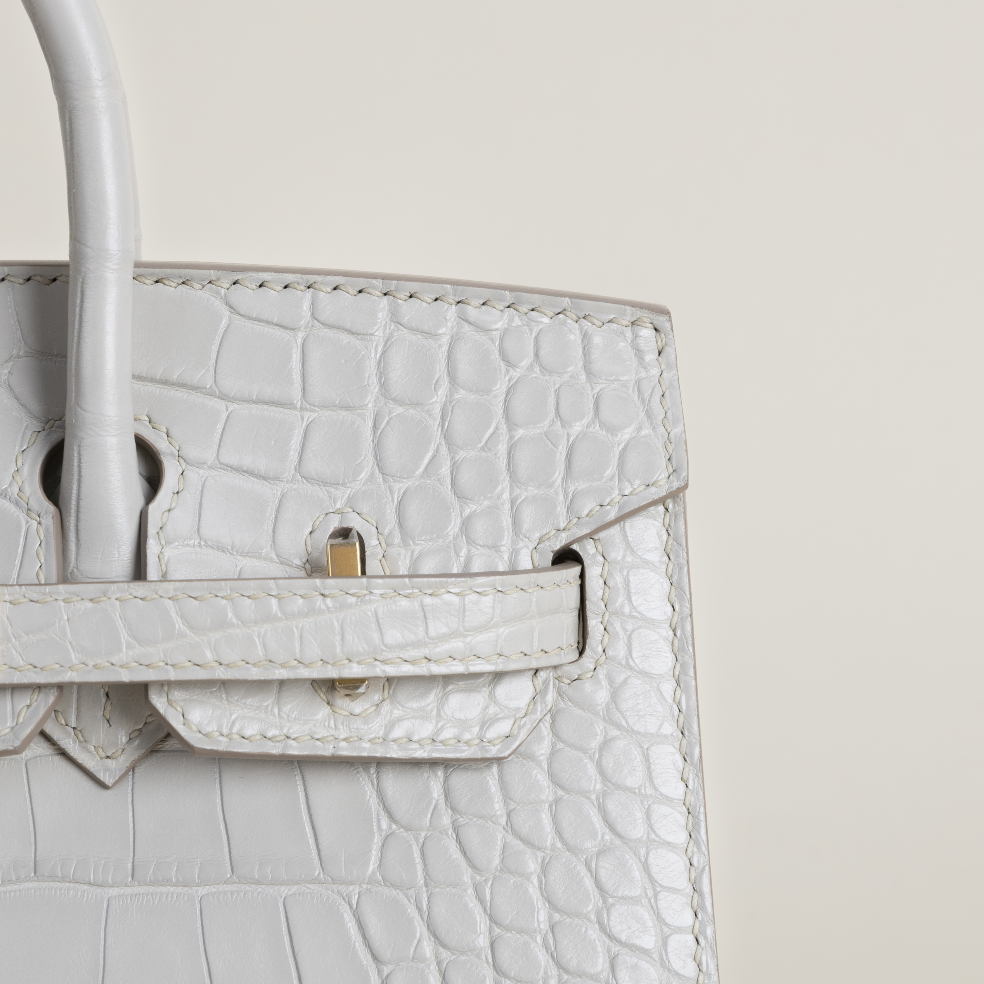 Birkin 20cm Matte Alligator Crocodile 80 Pearl Gray GHW