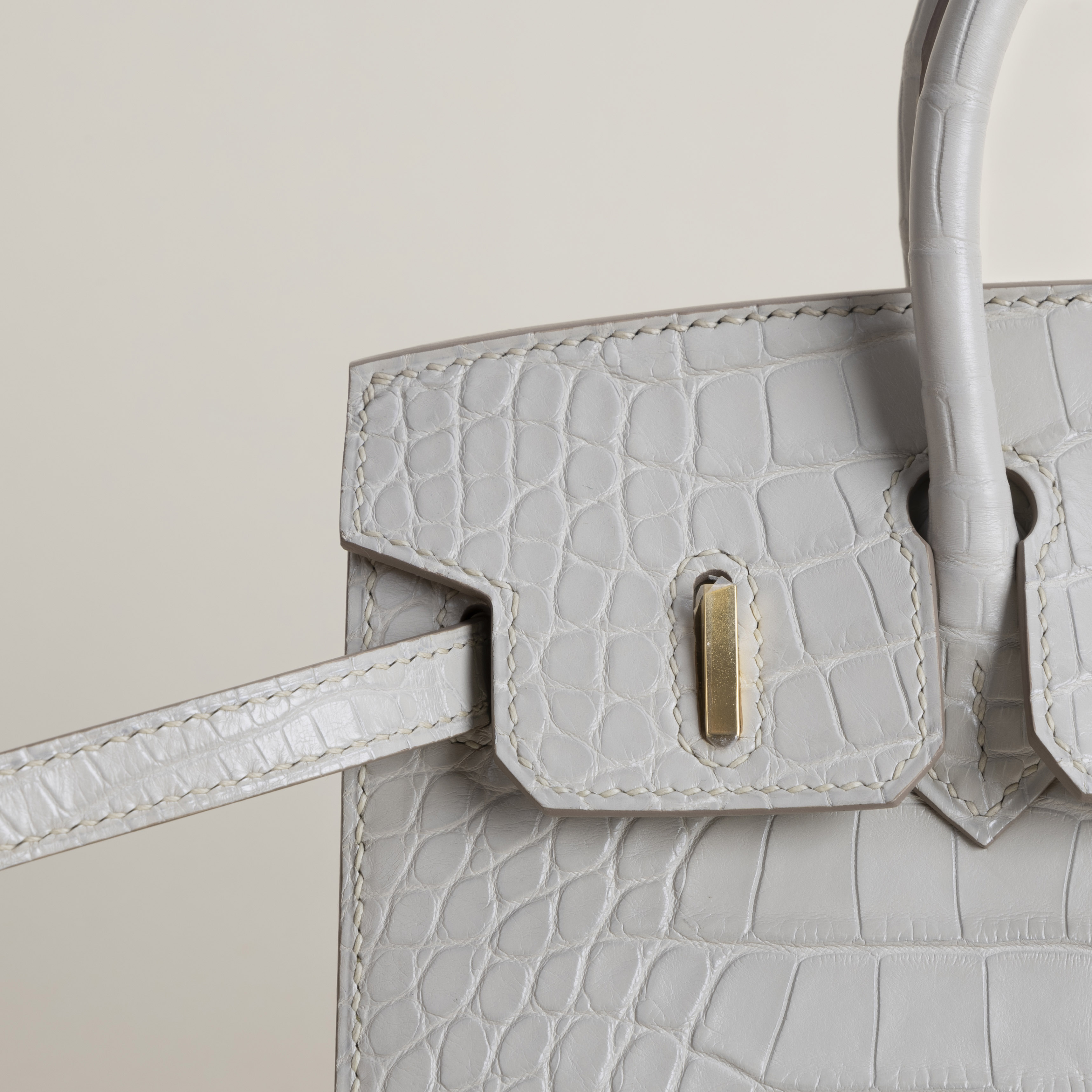 Birkin 20cm Matte Alligator Crocodile 80 Pearl Gray GHW