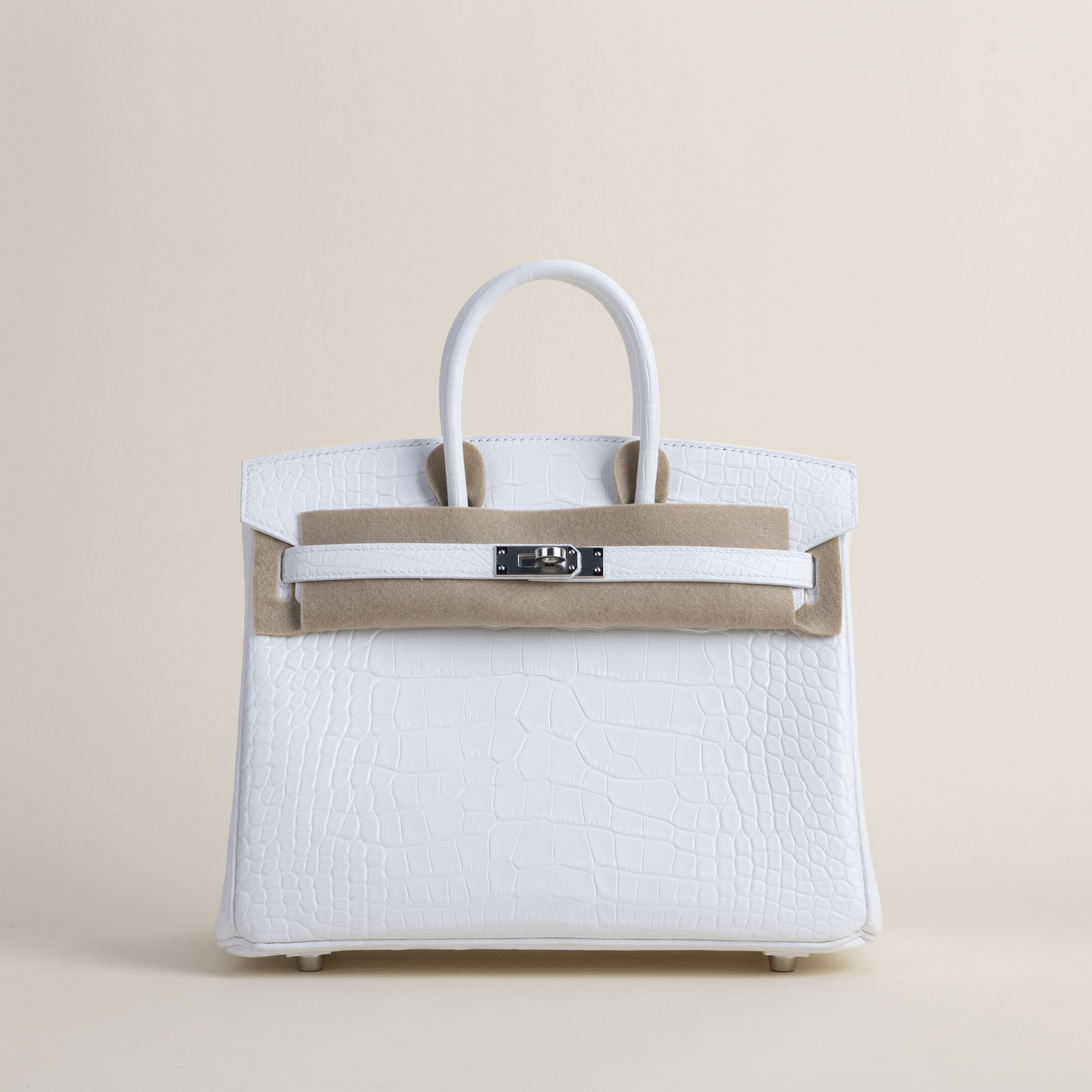 Birkin 25cm Matte Alligator Crocodile 01 Blanc PHW