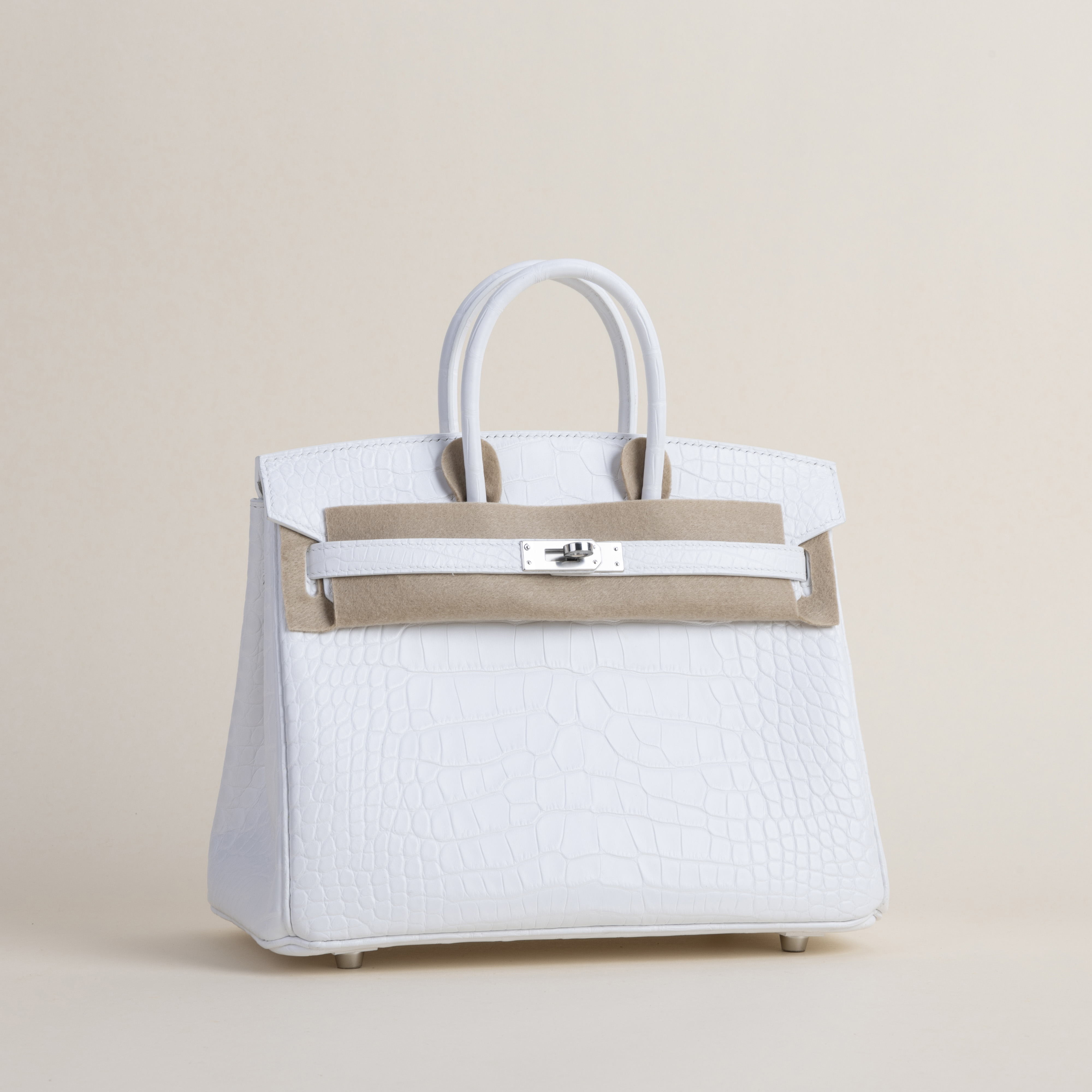 Birkin 25cm Matte Alligator Crocodile 01 Blanc PHW