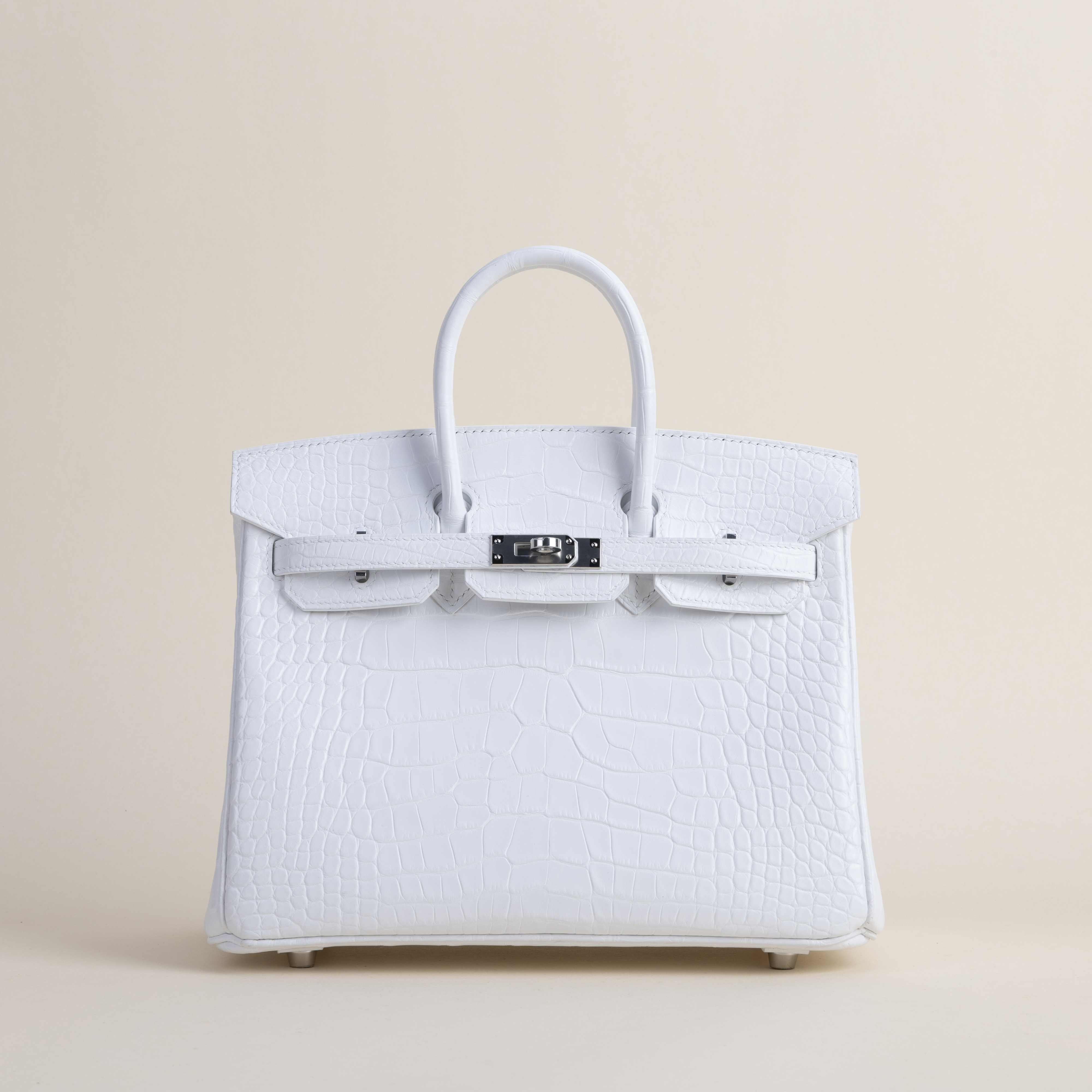 Birkin 25cm Matte Alligator Crocodile 01 Blanc PHW