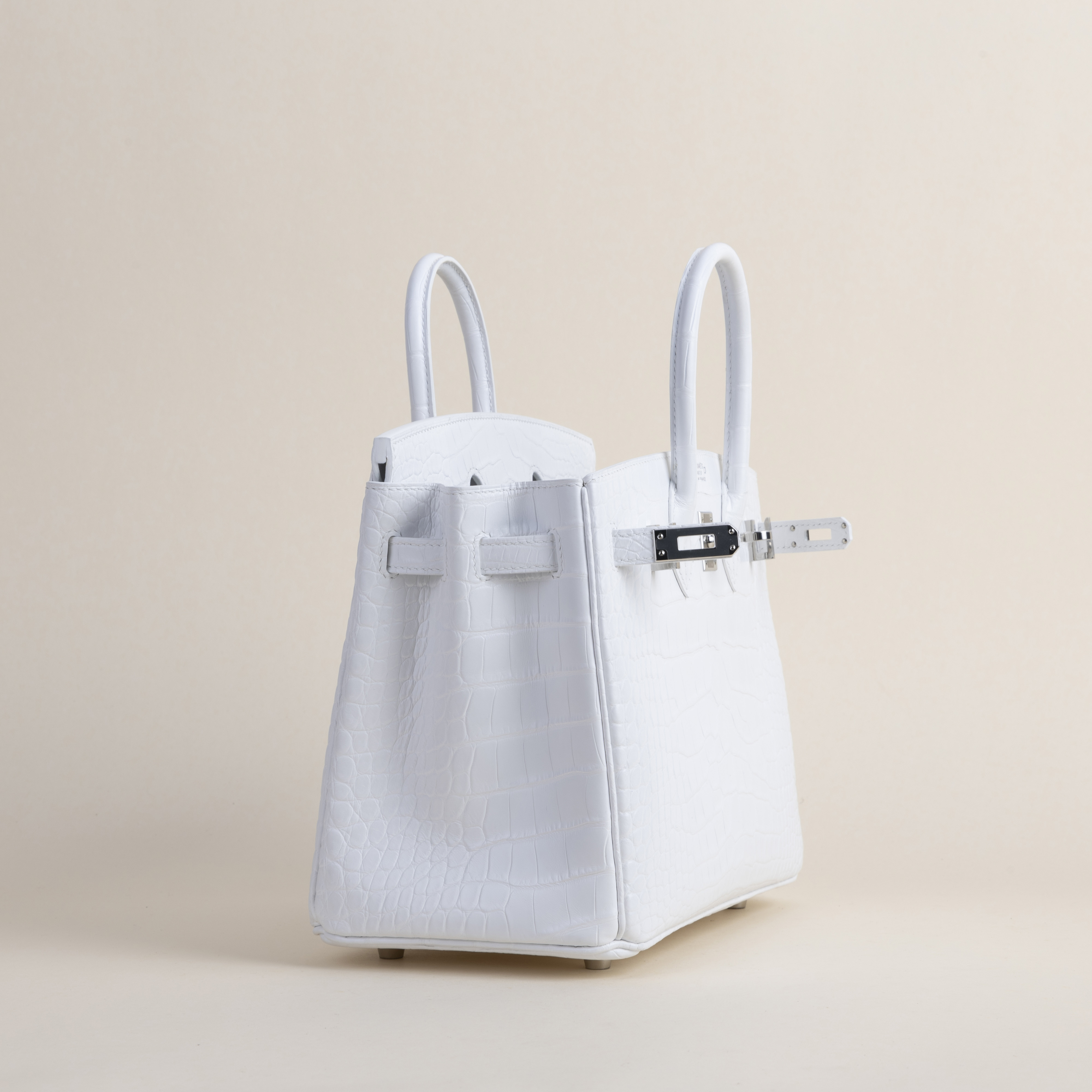 Birkin 25cm Matte Alligator Crocodile 01 Blanc PHW