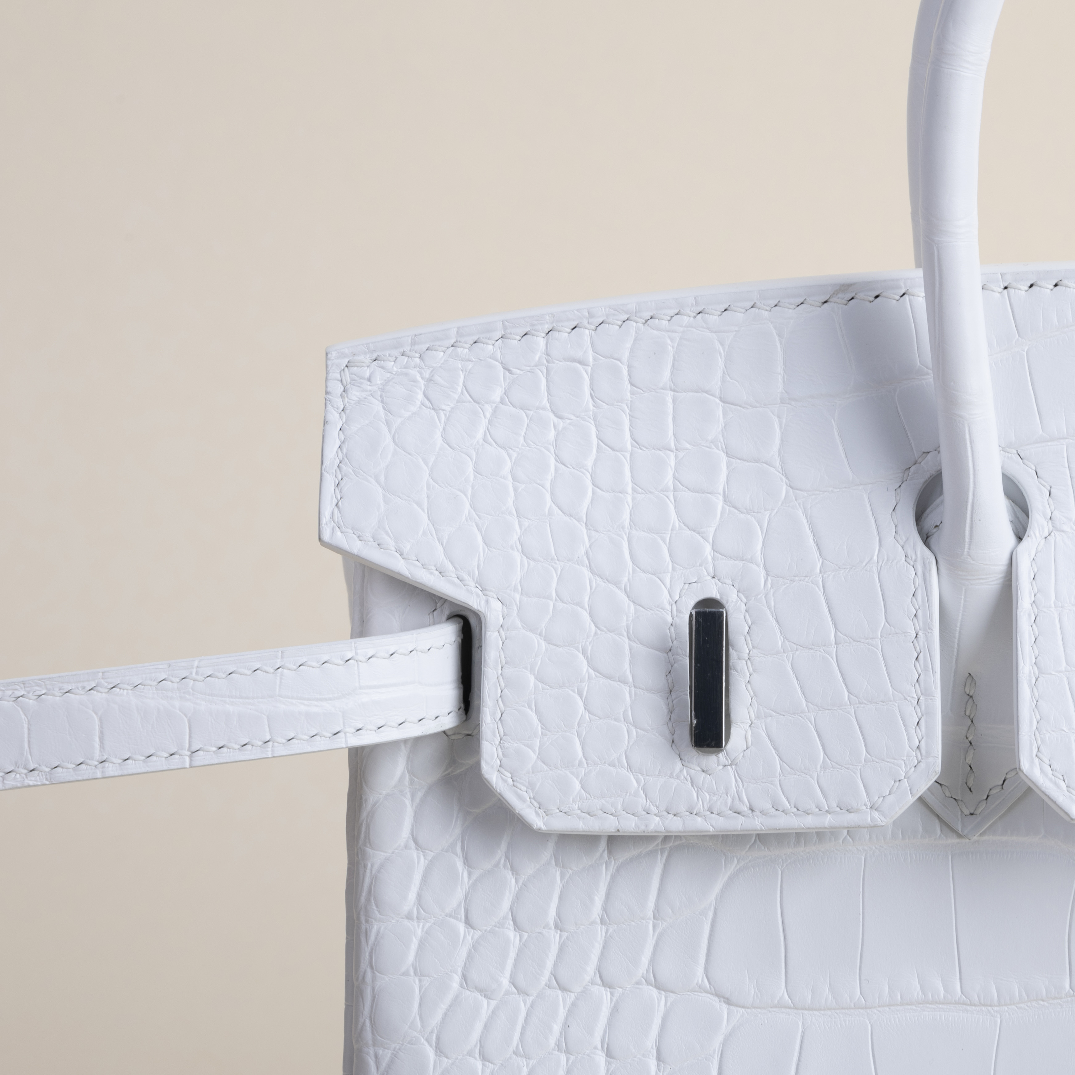 Birkin 25cm Matte Alligator Crocodile 01 Blanc PHW