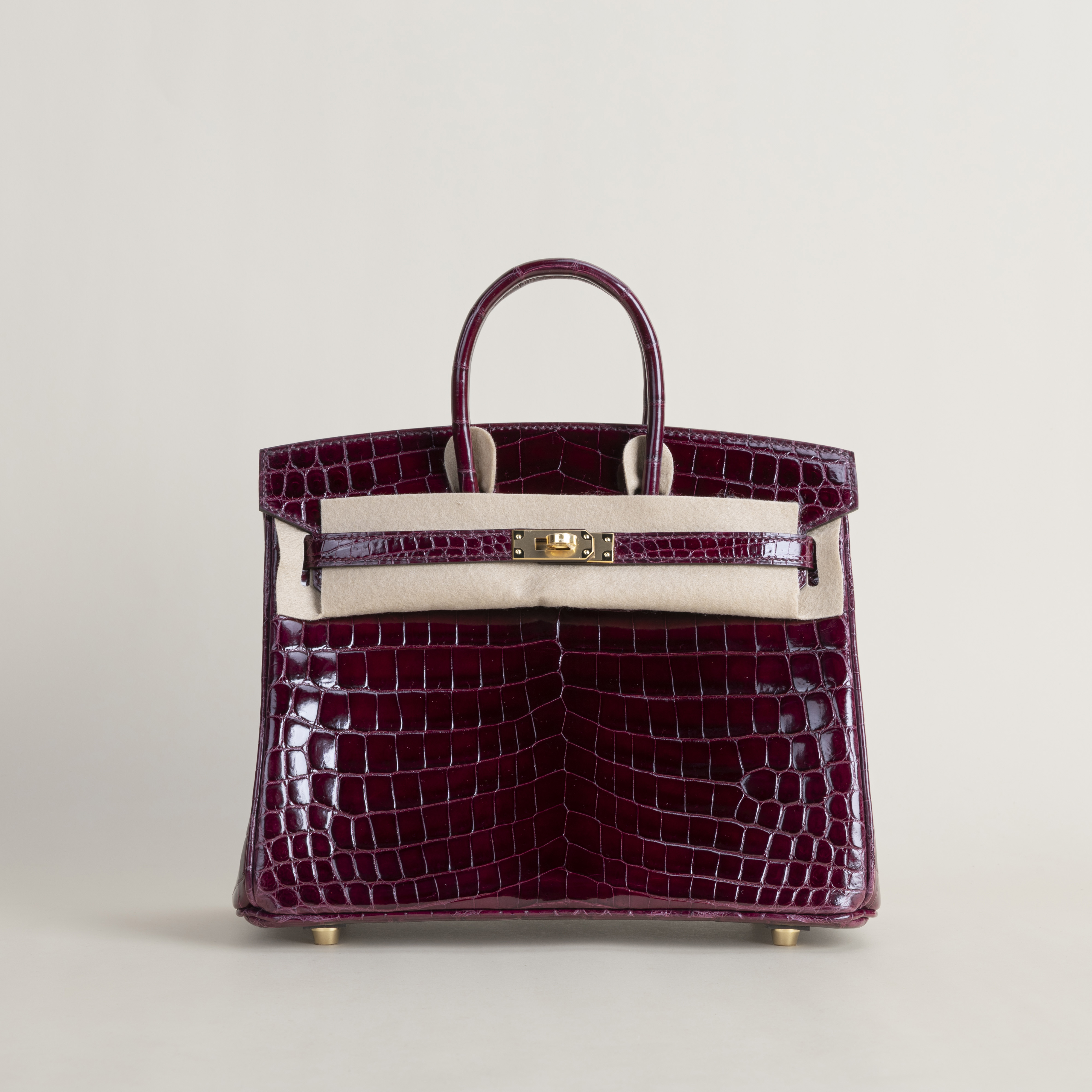 Birkin 25cm Shiny Niloticus crocodile 57 Bordeaux GHW