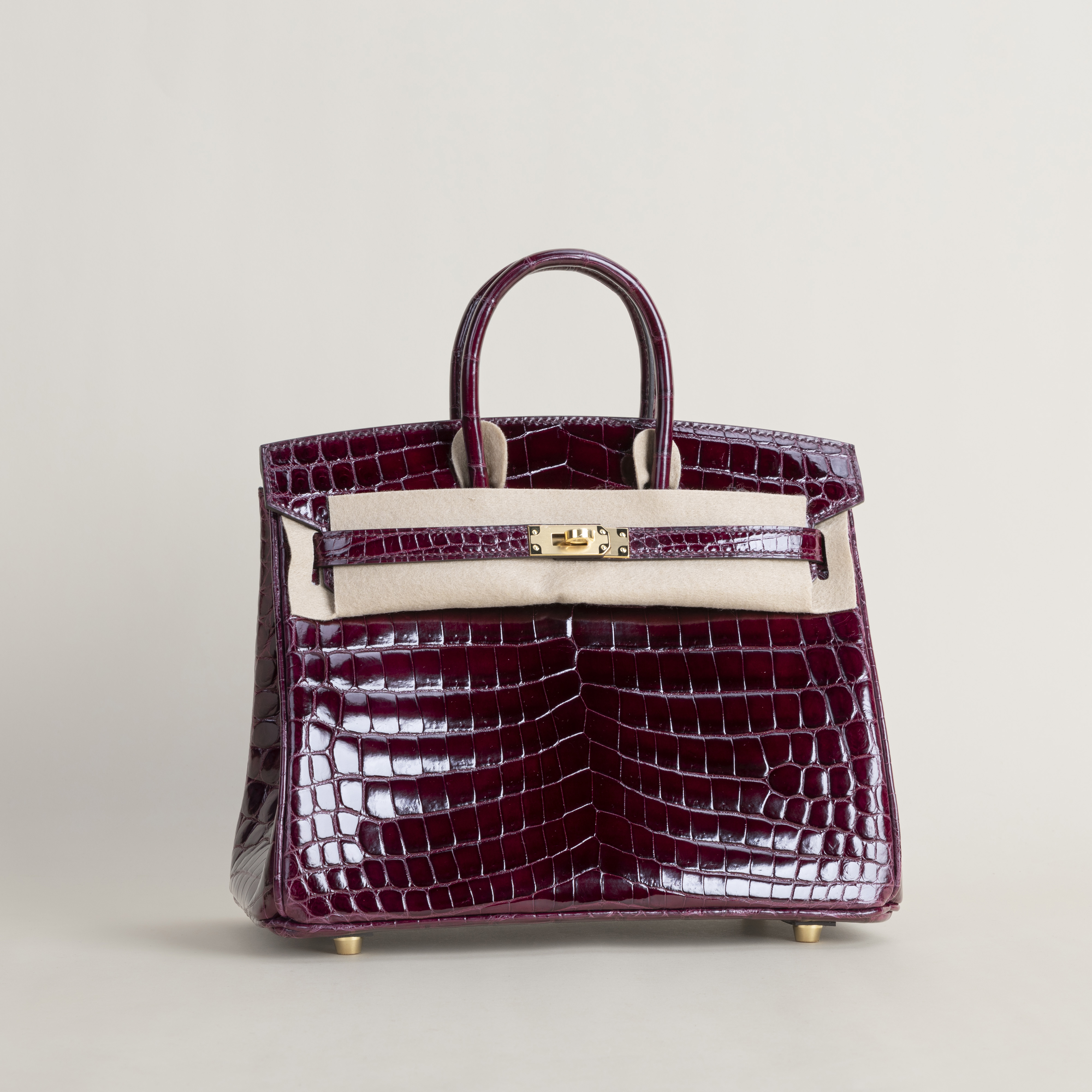 Birkin 25cm Shiny Niloticus crocodile 57 Bordeaux GHW