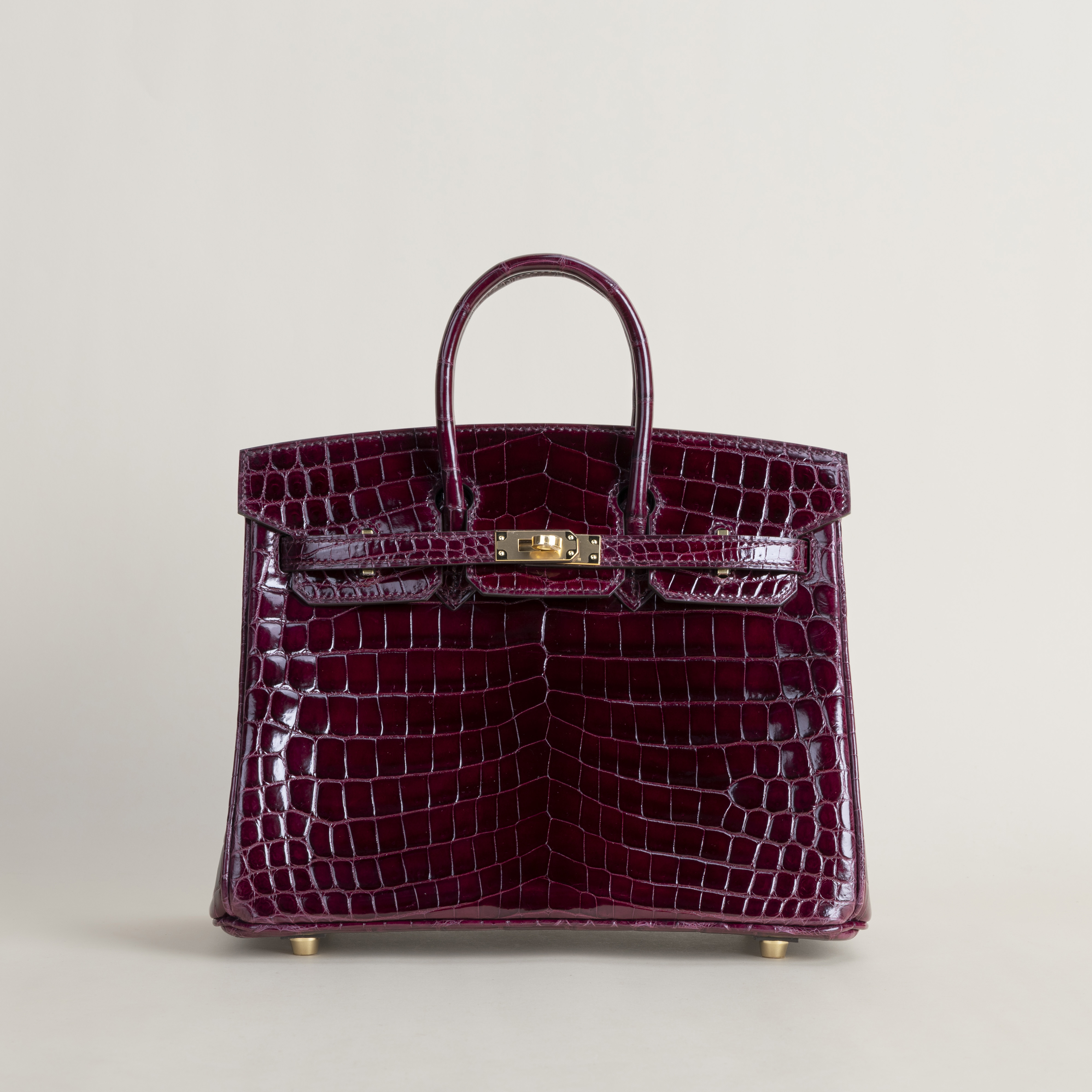Birkin 25cm Shiny Niloticus crocodile 57 Bordeaux GHW