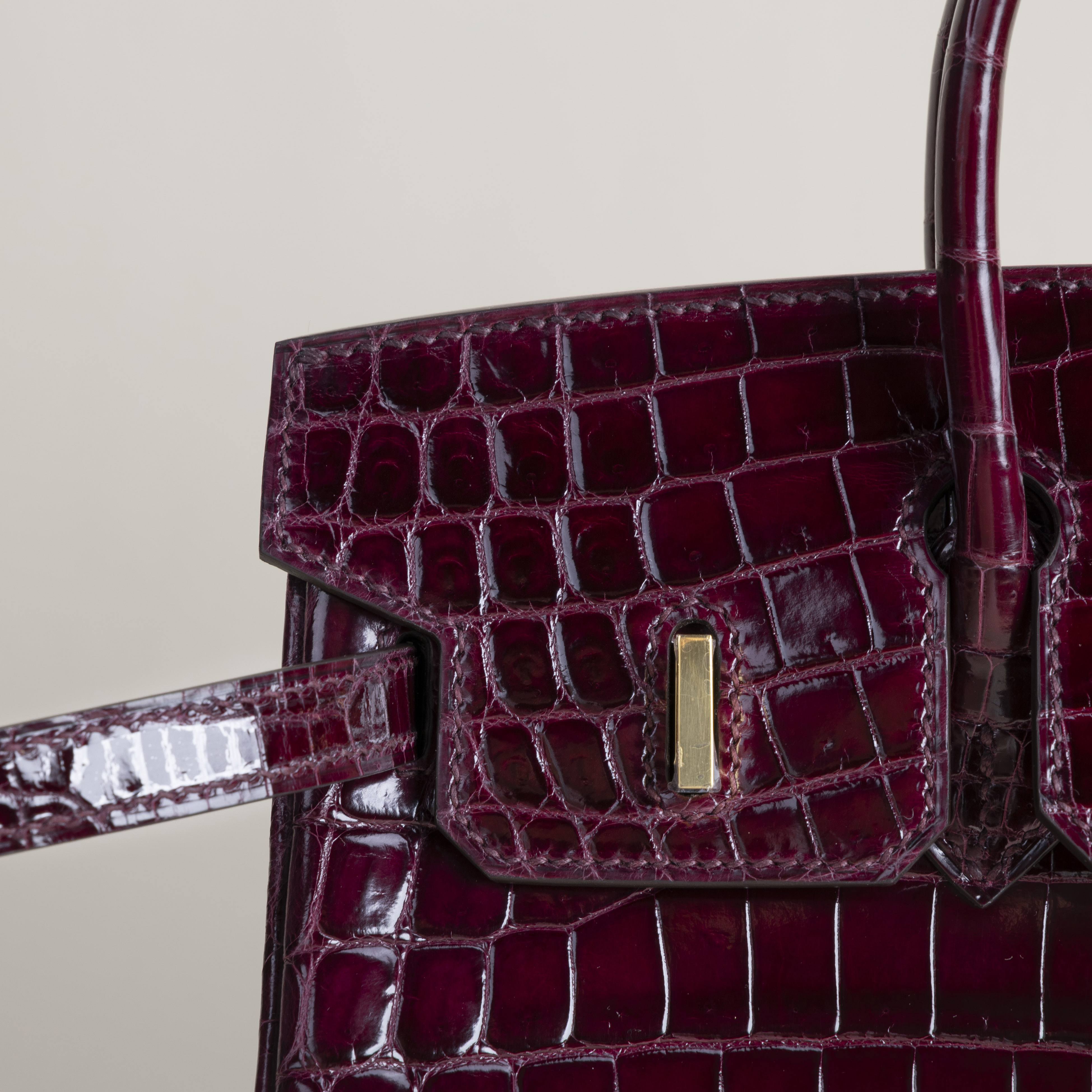 Birkin 25cm Shiny Niloticus crocodile 57 Bordeaux GHW