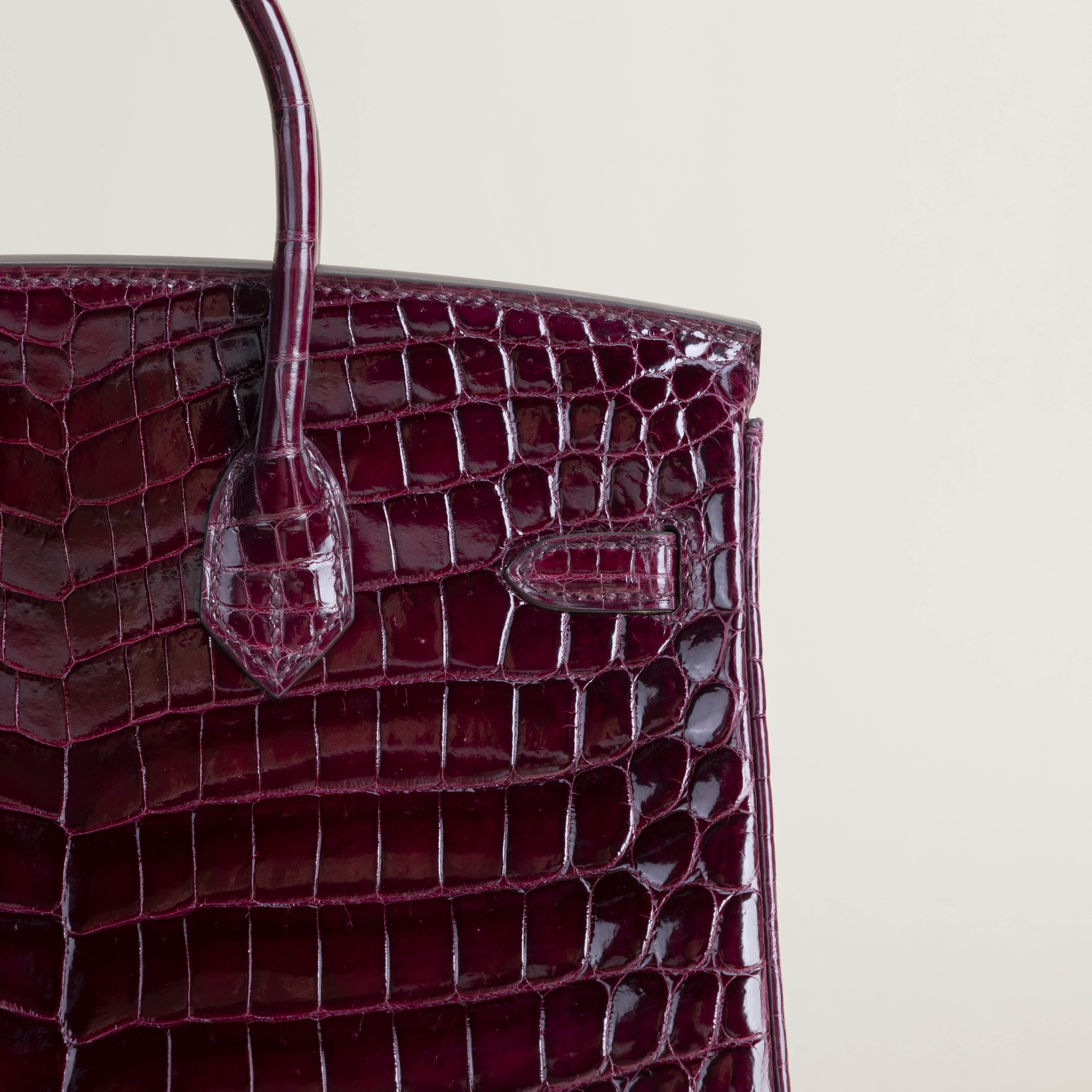 Birkin 25cm Shiny Niloticus crocodile 57 Bordeaux GHW
