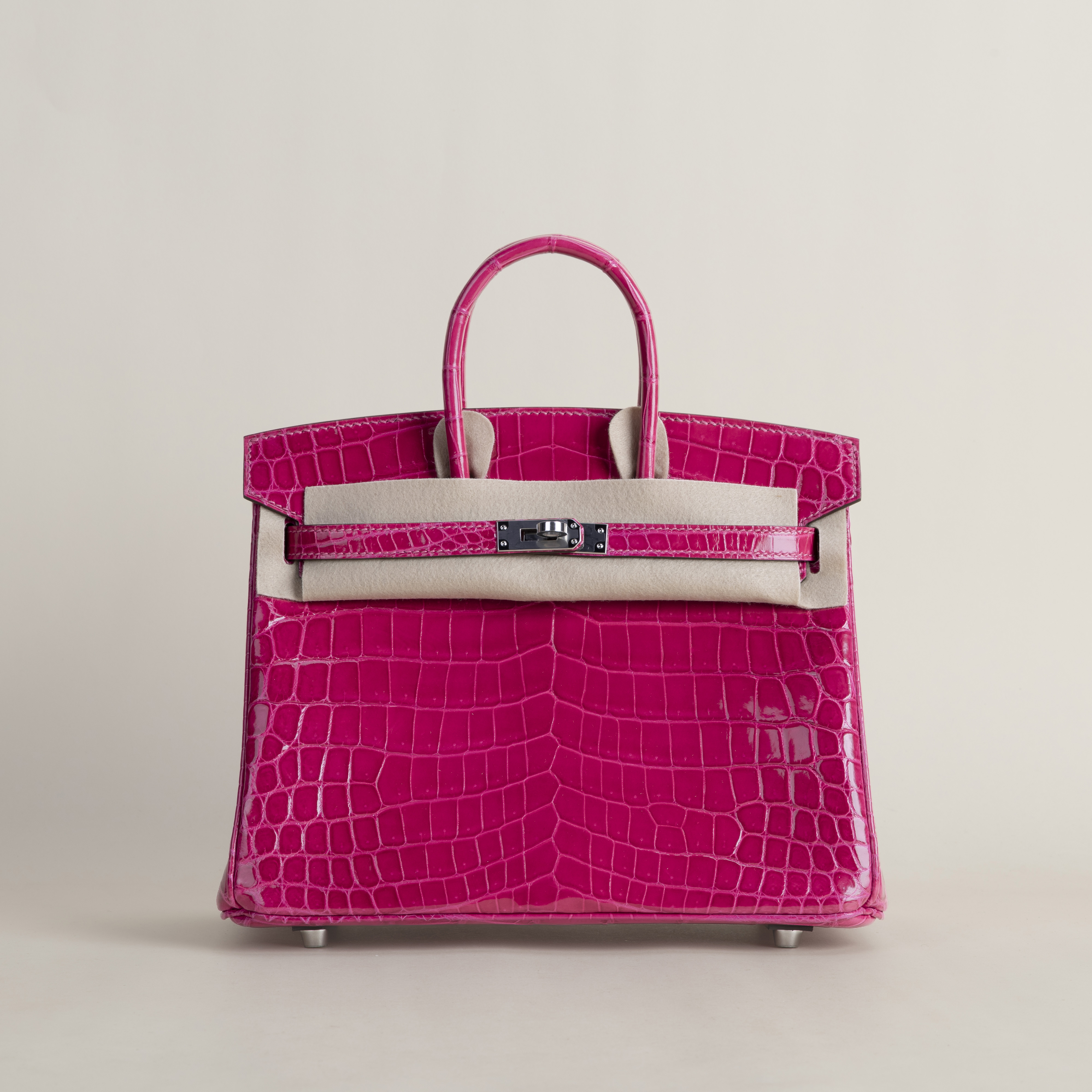 Birkin 25 Shiny Niloticus Crocodile E5 Rose Tyrien PHW