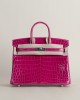 Birkin 25 Shiny Niloticus Crocodile E5 Rose Tyrien PHW