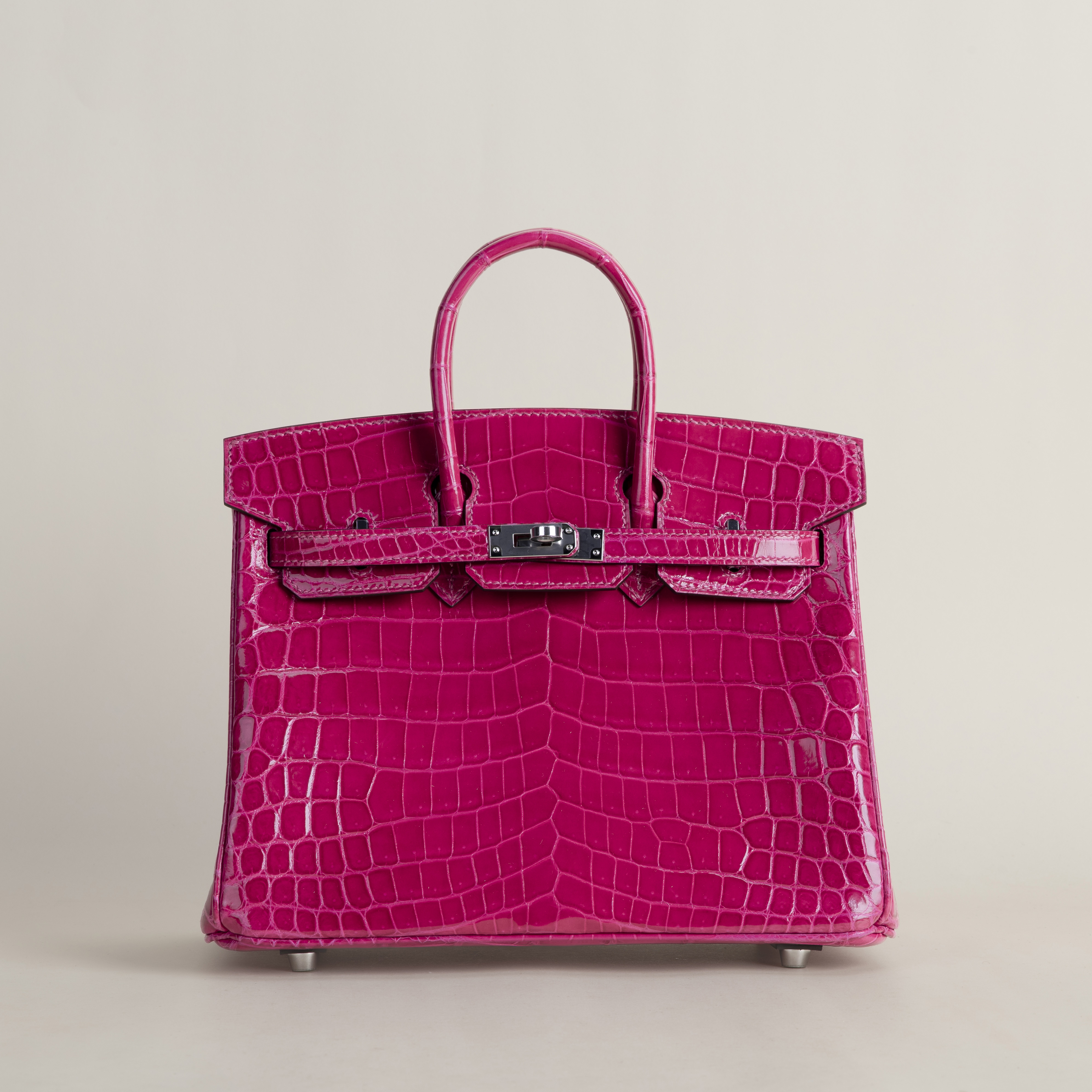 Birkin 25 Shiny Niloticus Crocodile E5 Rose Tyrien PHW