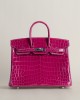 Birkin 25 Shiny Niloticus Crocodile E5 Rose Tyrien PHW