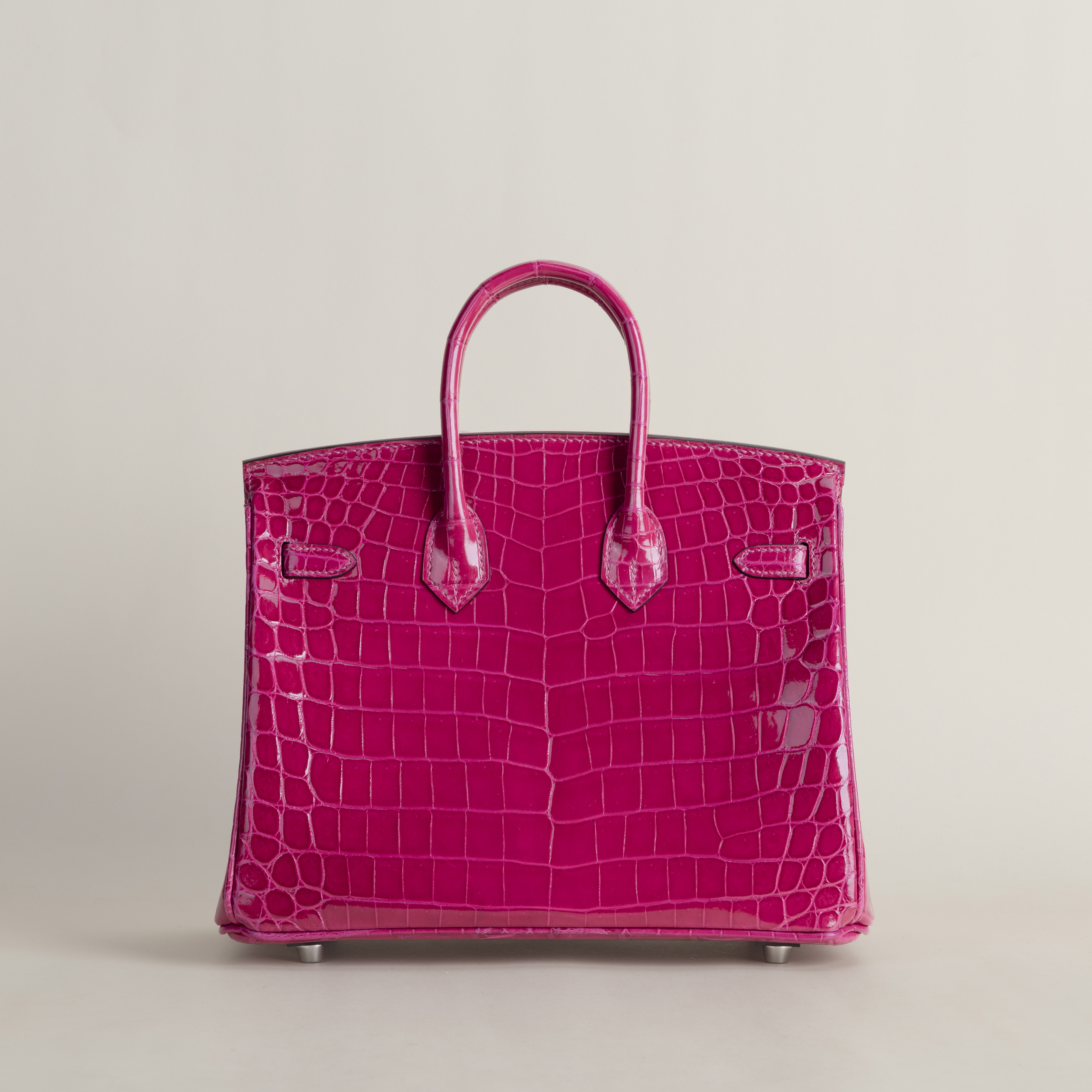 Birkin 25 Shiny Niloticus Crocodile E5 Rose Tyrien PHW
