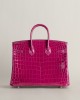 Birkin 25 Shiny Niloticus Crocodile E5 Rose Tyrien PHW