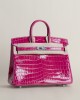Birkin 25 Shiny Niloticus Crocodile E5 Rose Tyrien PHW