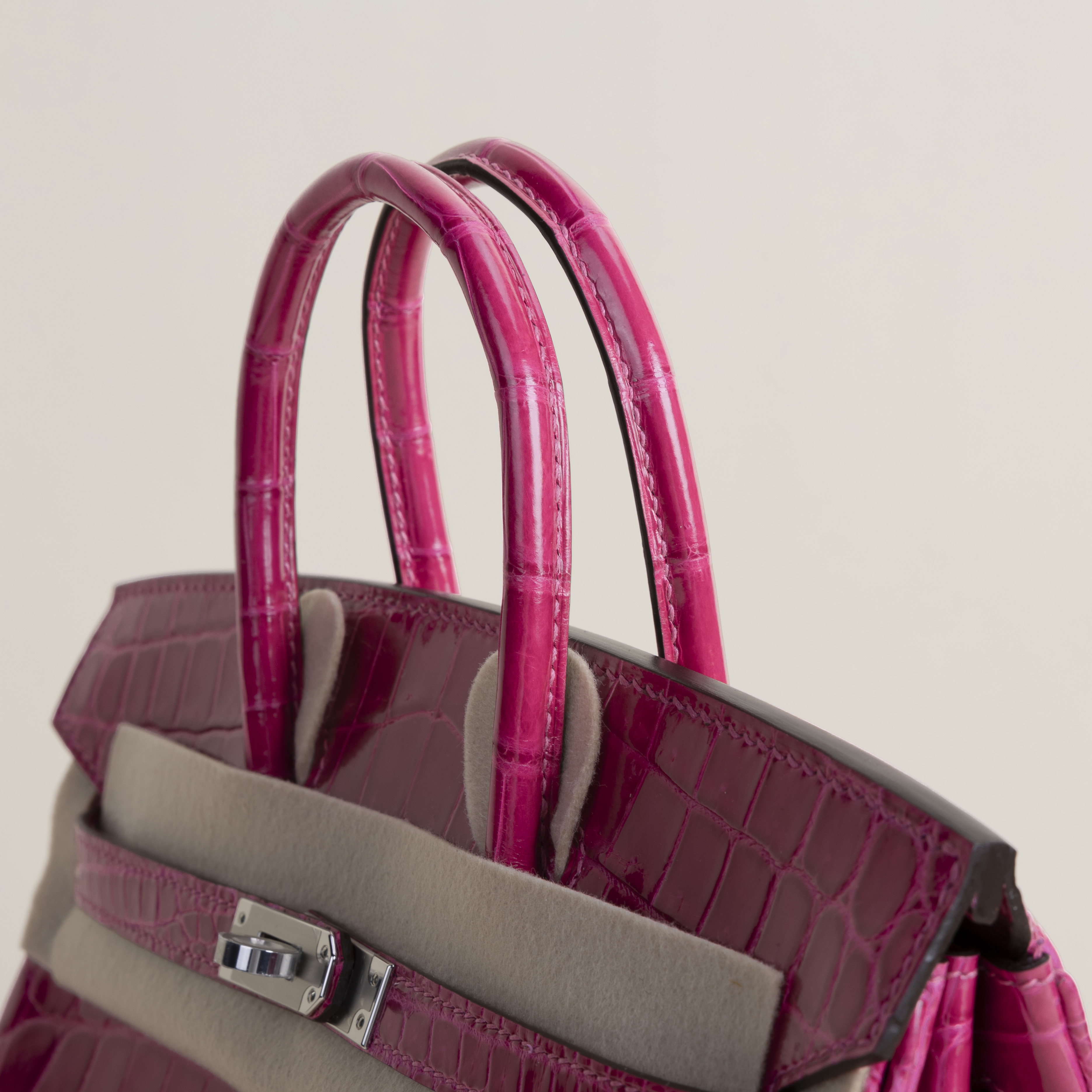 Birkin 25 Shiny Niloticus Crocodile E5 Rose Tyrien PHW