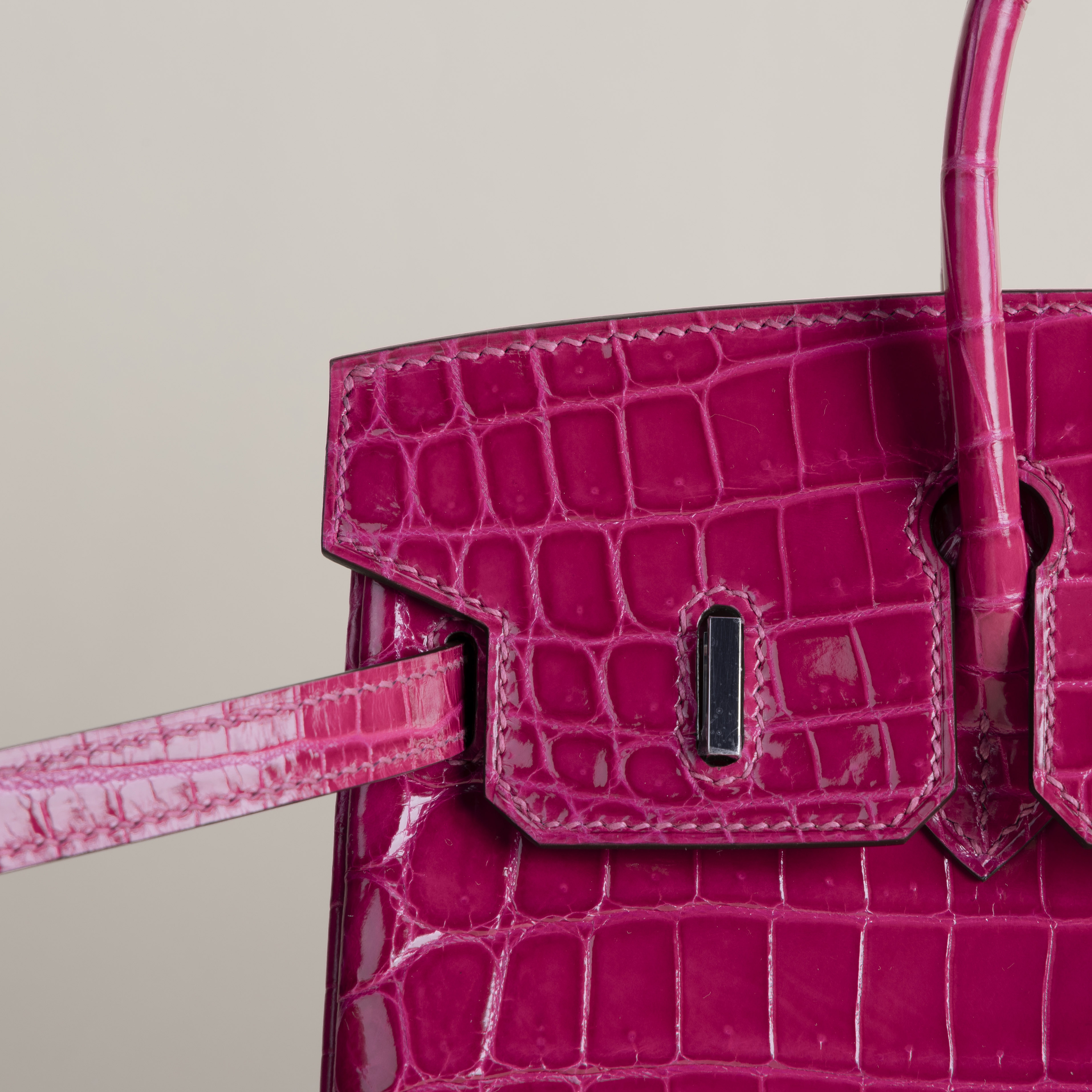Birkin 25 Shiny Niloticus Crocodile E5 Rose Tyrien PHW