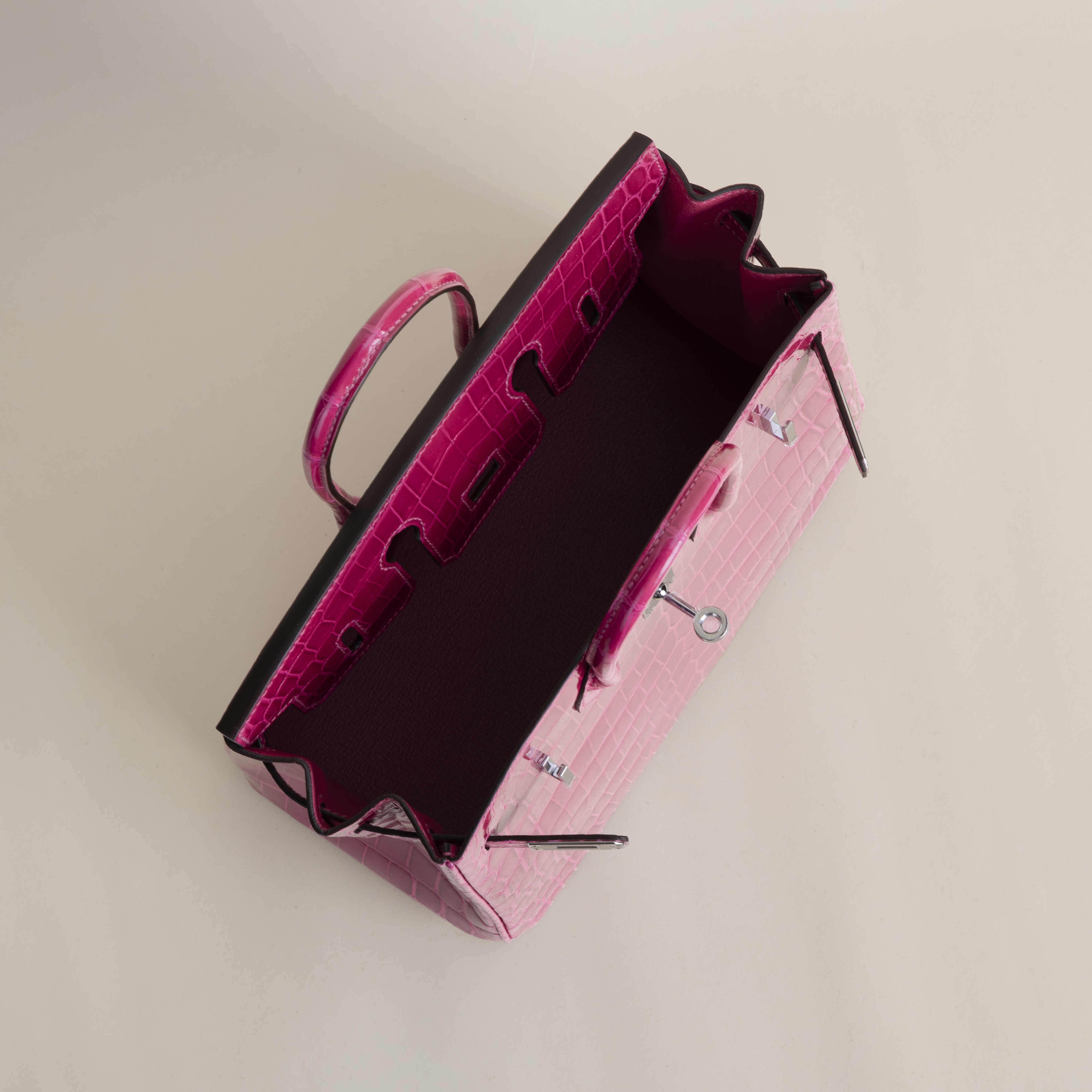 Birkin 25 Shiny Niloticus Crocodile E5 Rose Tyrien PHW
