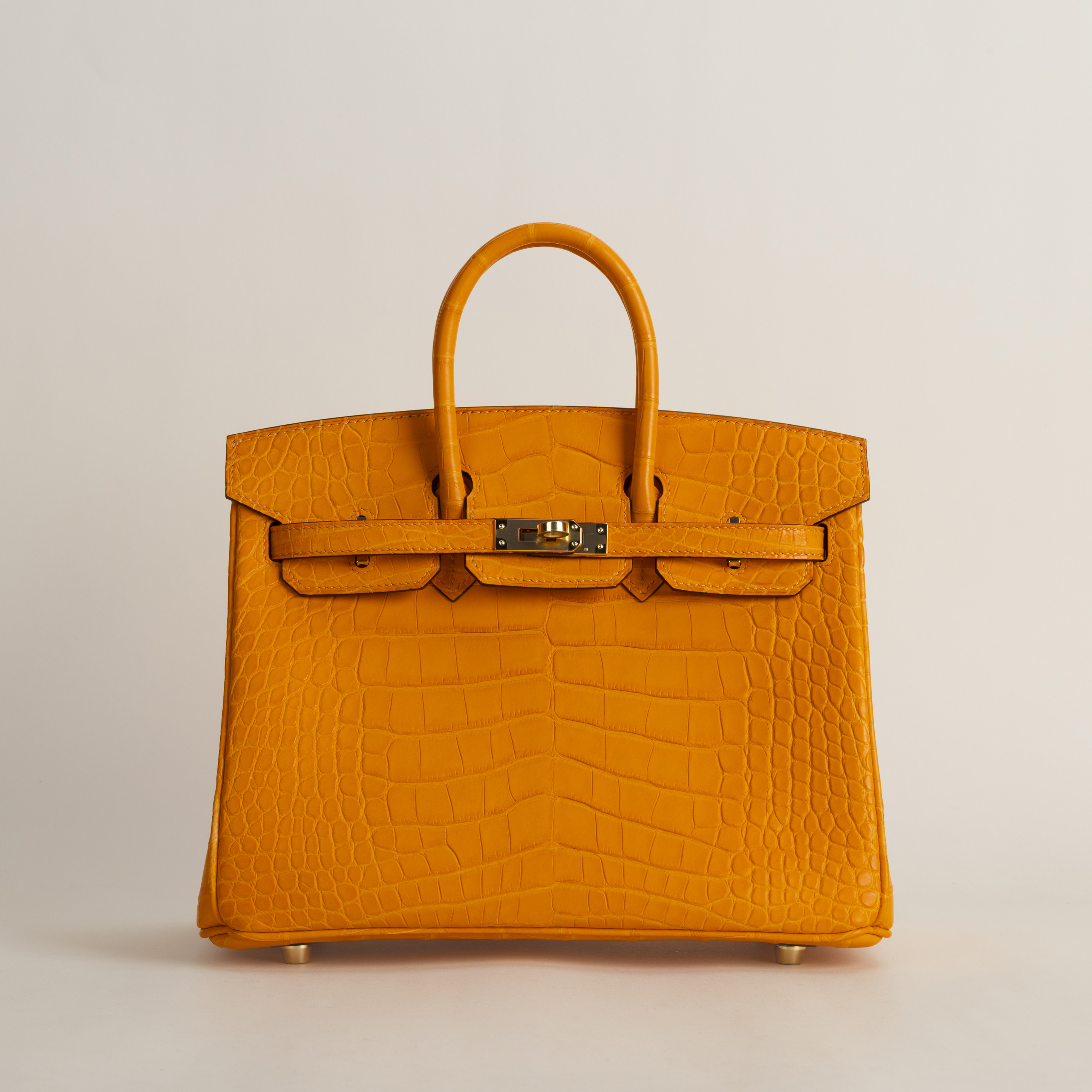 Birkin 25 Matte Alligator Crocodile I9 Apricot GHW