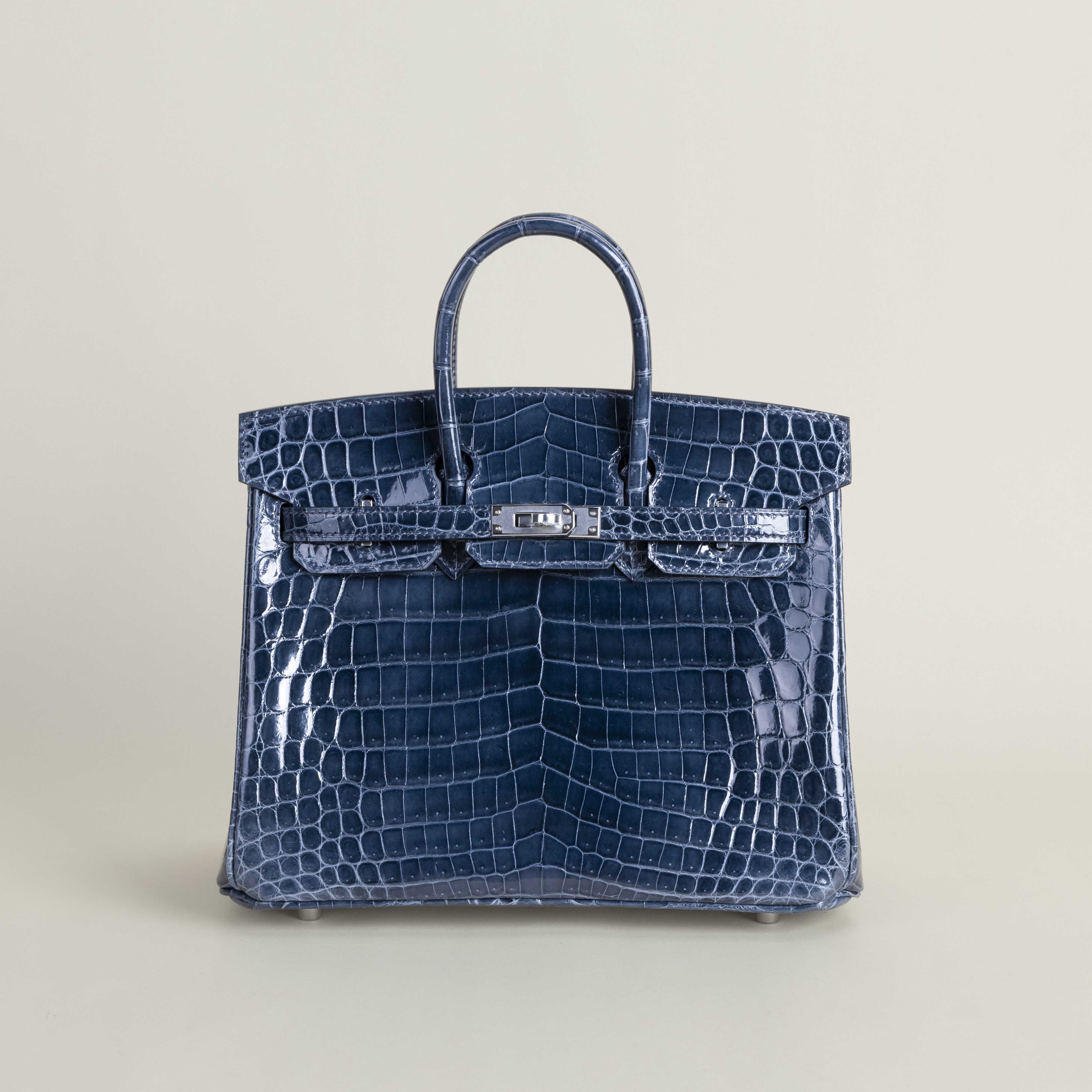 Birkin 25 Shiny Niloticus Crocodile N7 Blue Tempete PHW