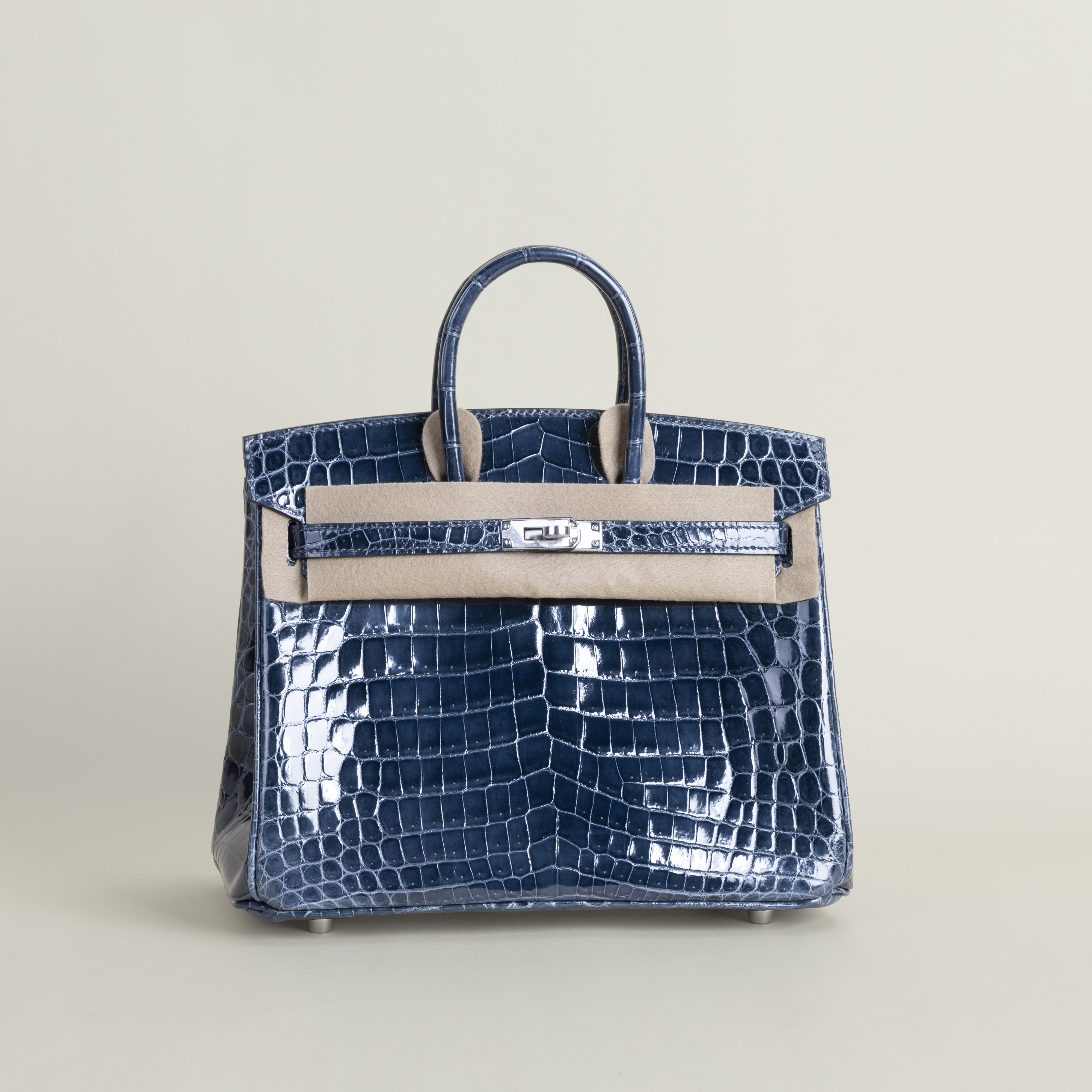 Birkin 25 Shiny Niloticus Crocodile N7 Blue Tempete PHW