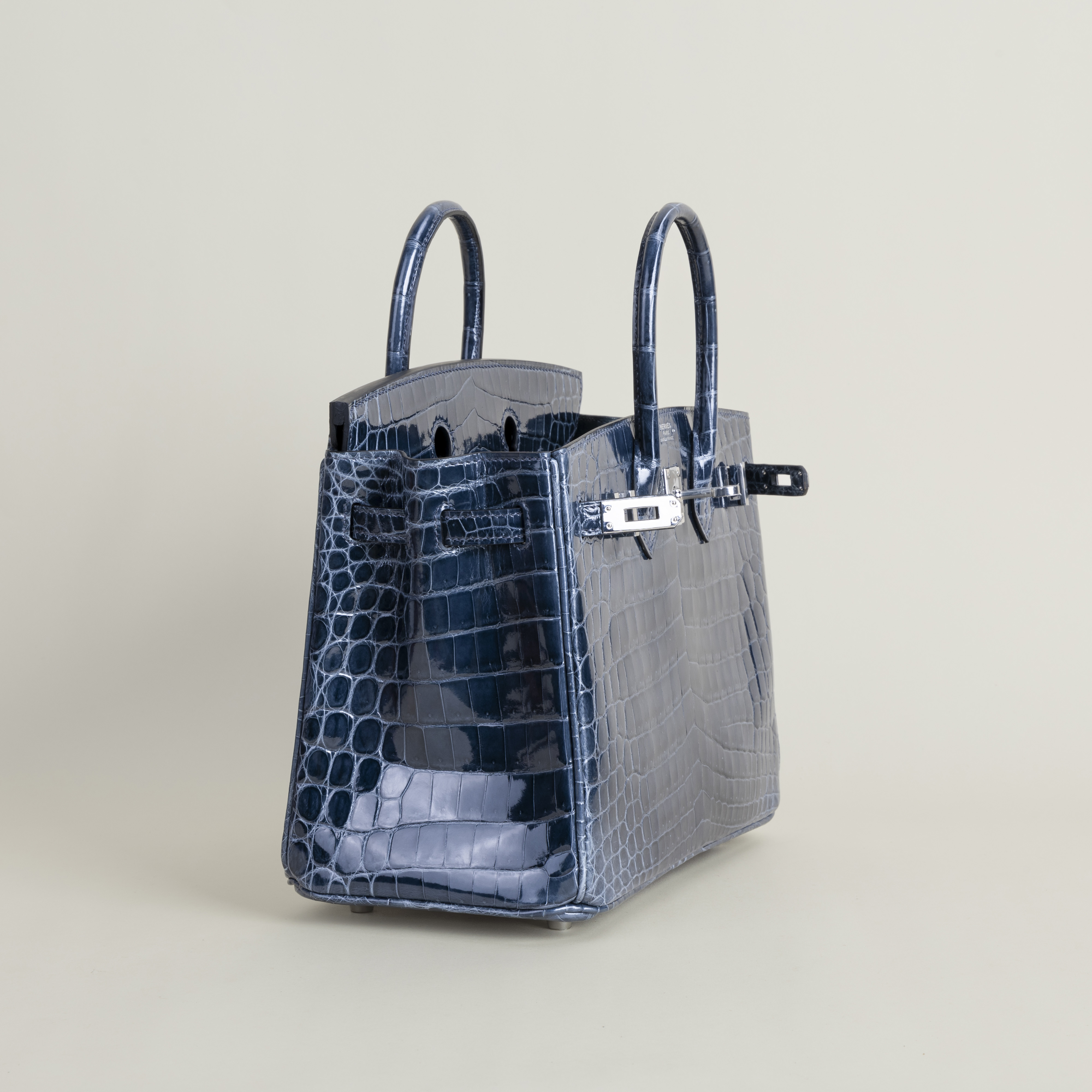 Birkin 25 Shiny Niloticus Crocodile N7 Blue Tempete PHW