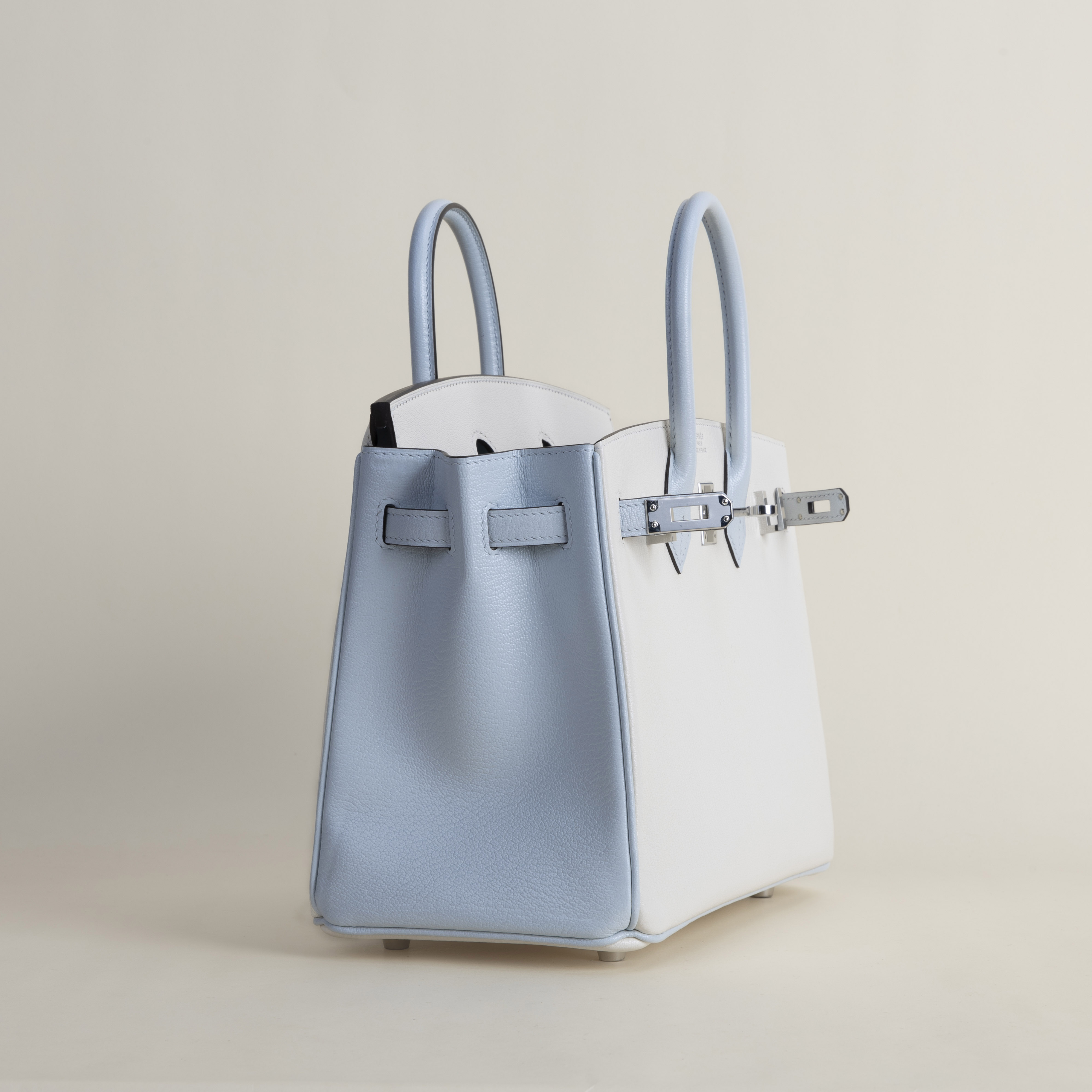 Birkin 25cm Chevre 01 Blanc  T0 Bleu Brume PHW