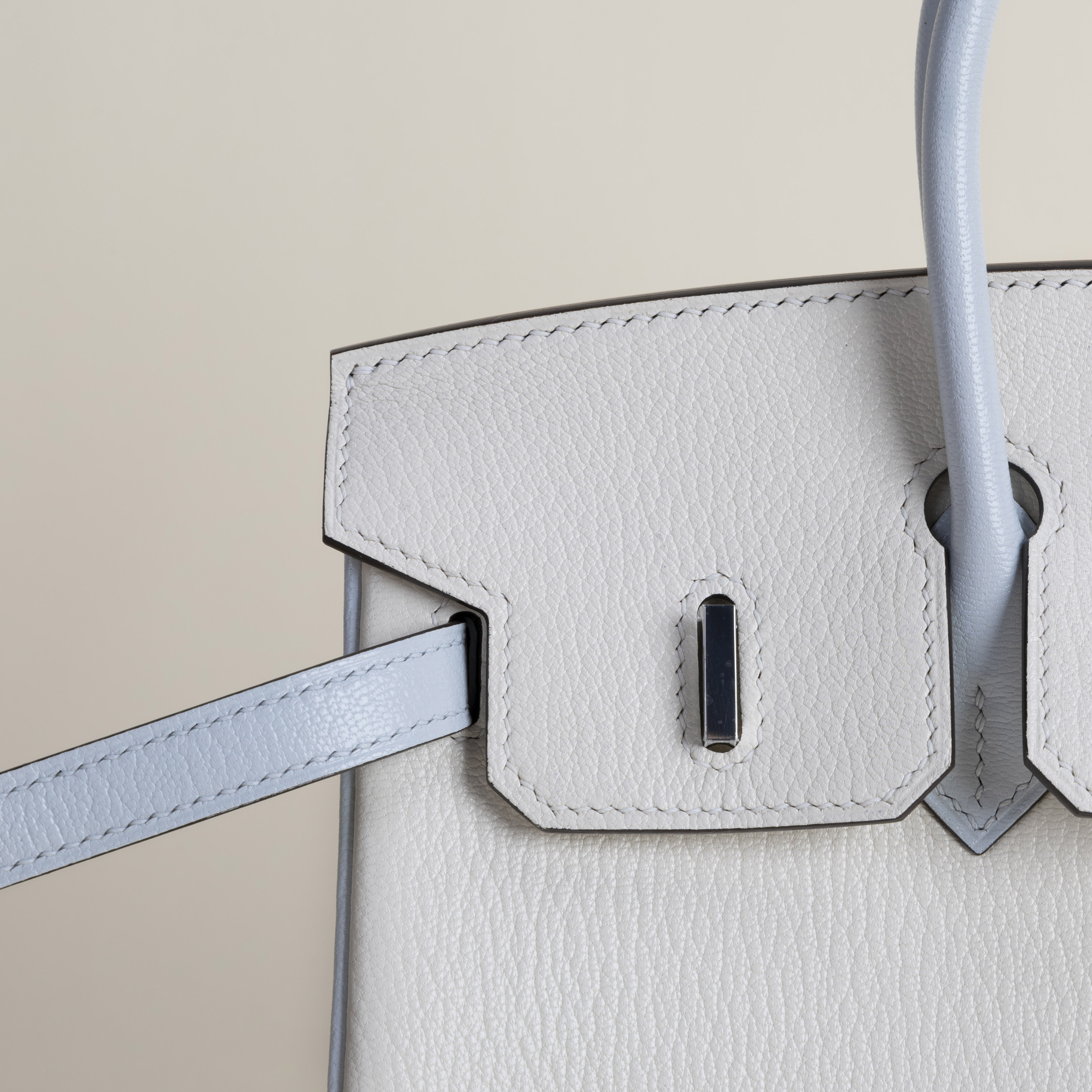 Birkin 25cm Chevre 01 Blanc  T0 Bleu Brume PHW