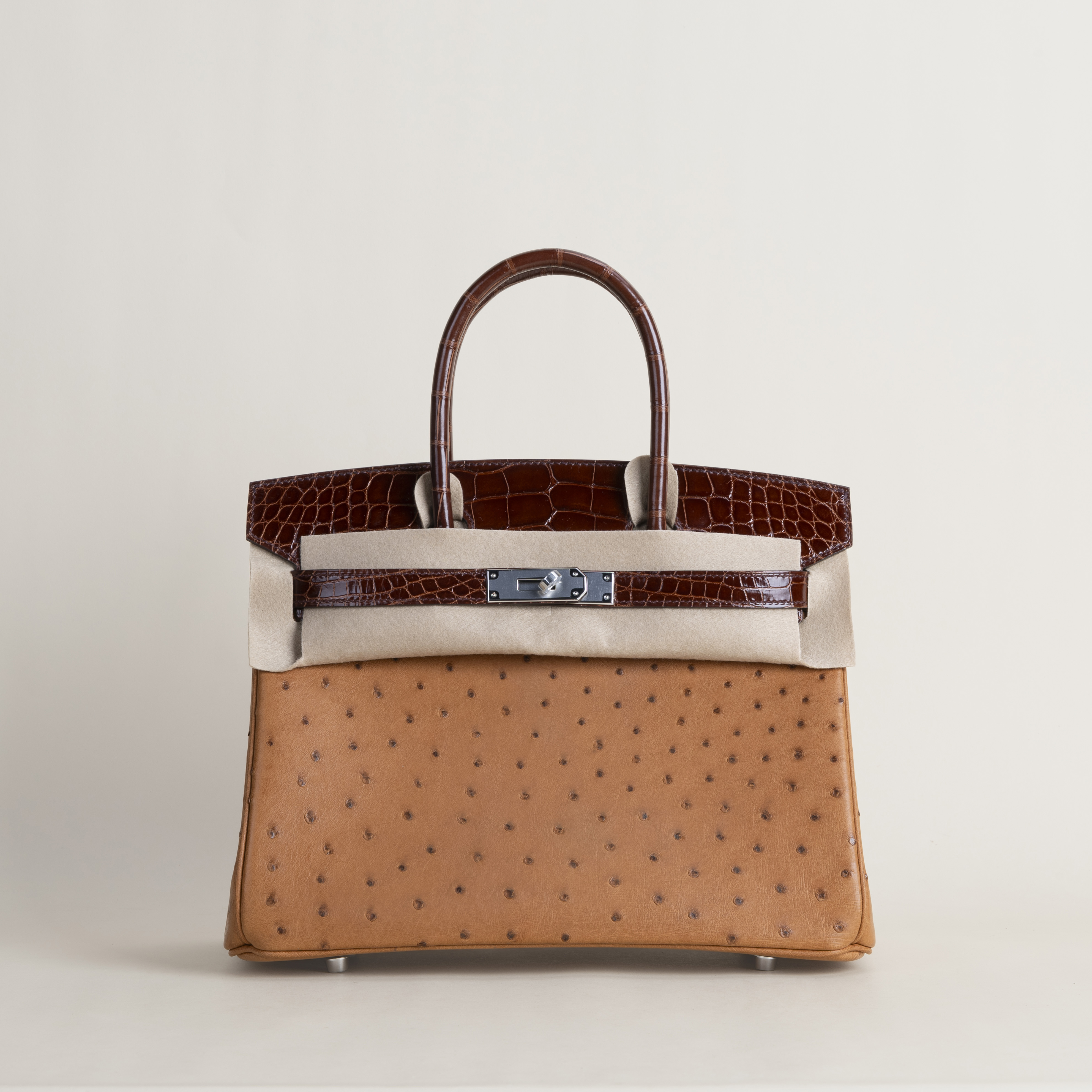 Birkin 30cm Touch OstrichShiny Alligator Crocodile 35 Cognac33 Miel PHW