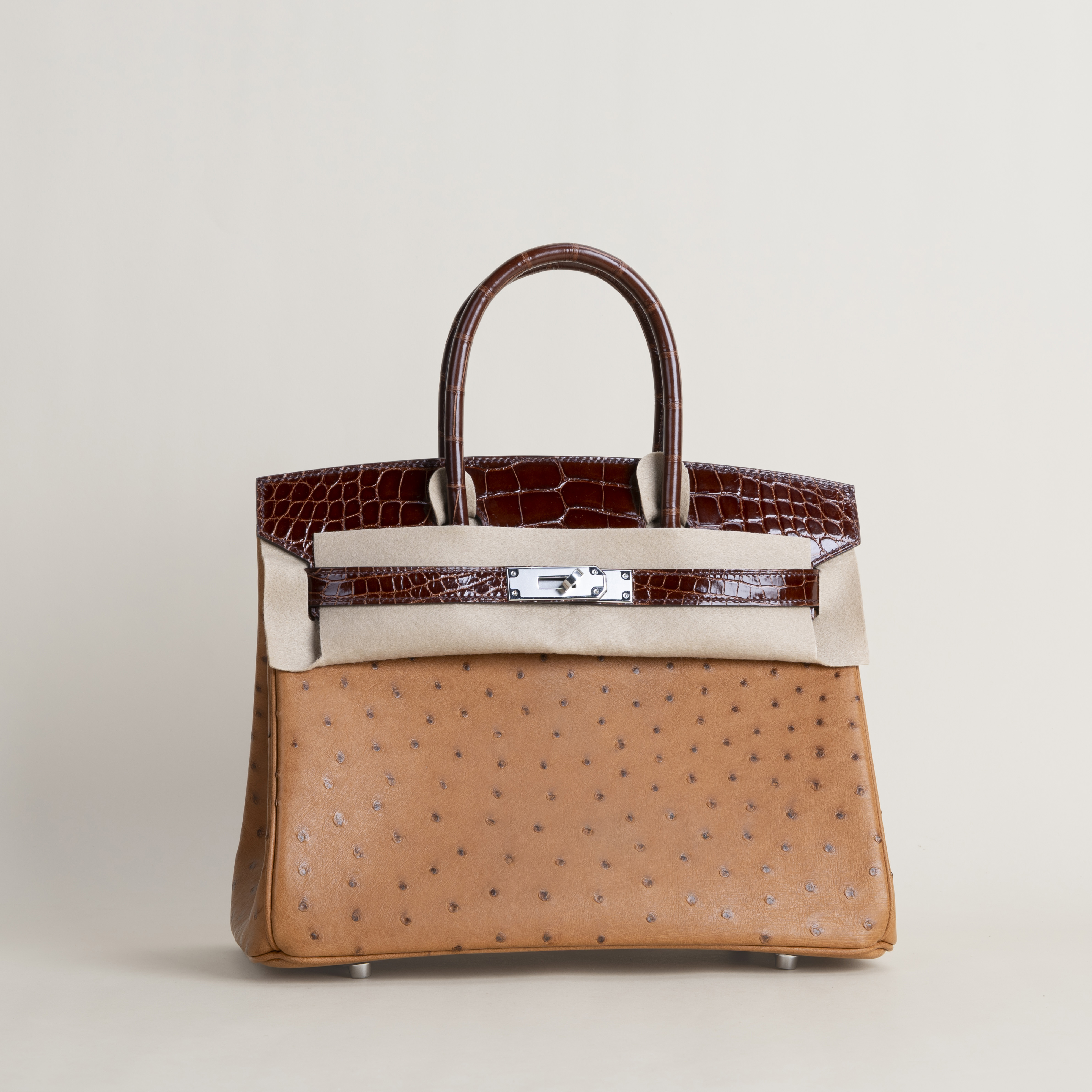 Birkin 30cm Touch OstrichShiny Alligator Crocodile 35 Cognac33 Miel PHW