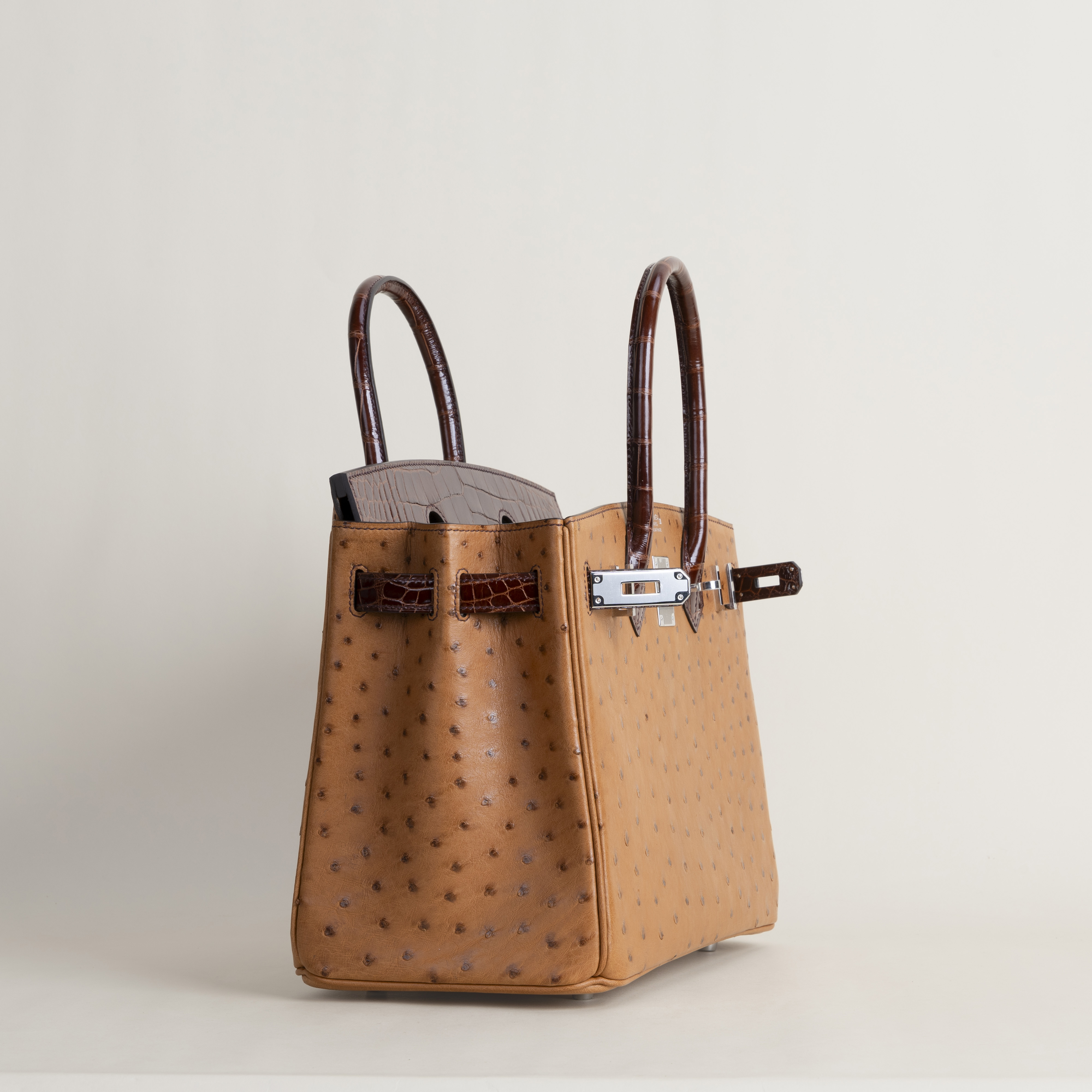 Birkin 30cm Touch OstrichShiny Alligator Crocodile 35 Cognac33 Miel PHW
