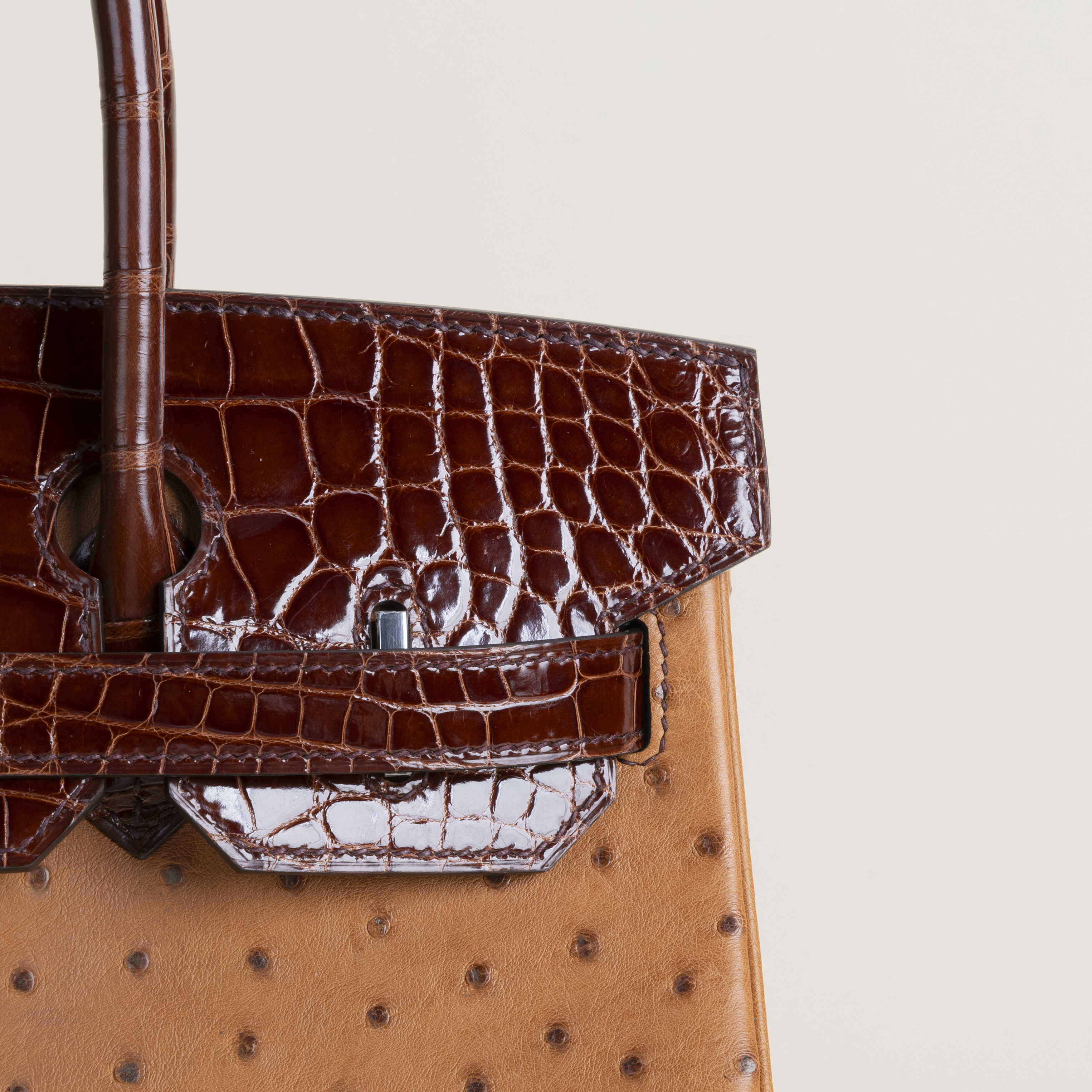 Birkin 30cm Touch OstrichShiny Alligator Crocodile 35 Cognac33 Miel PHW