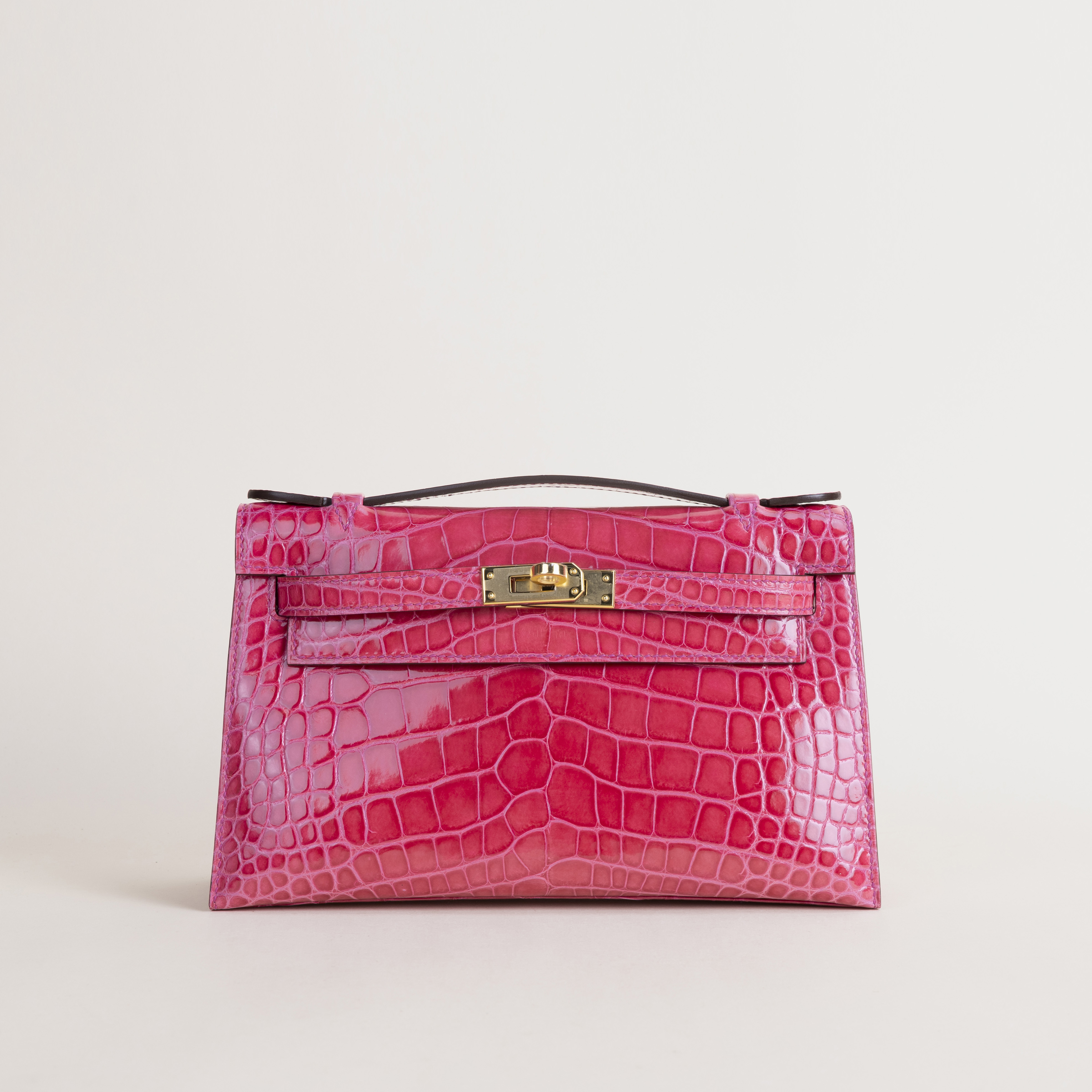 Kelly Pochette Alligator Crocodile I6 Rose Extreme GHW