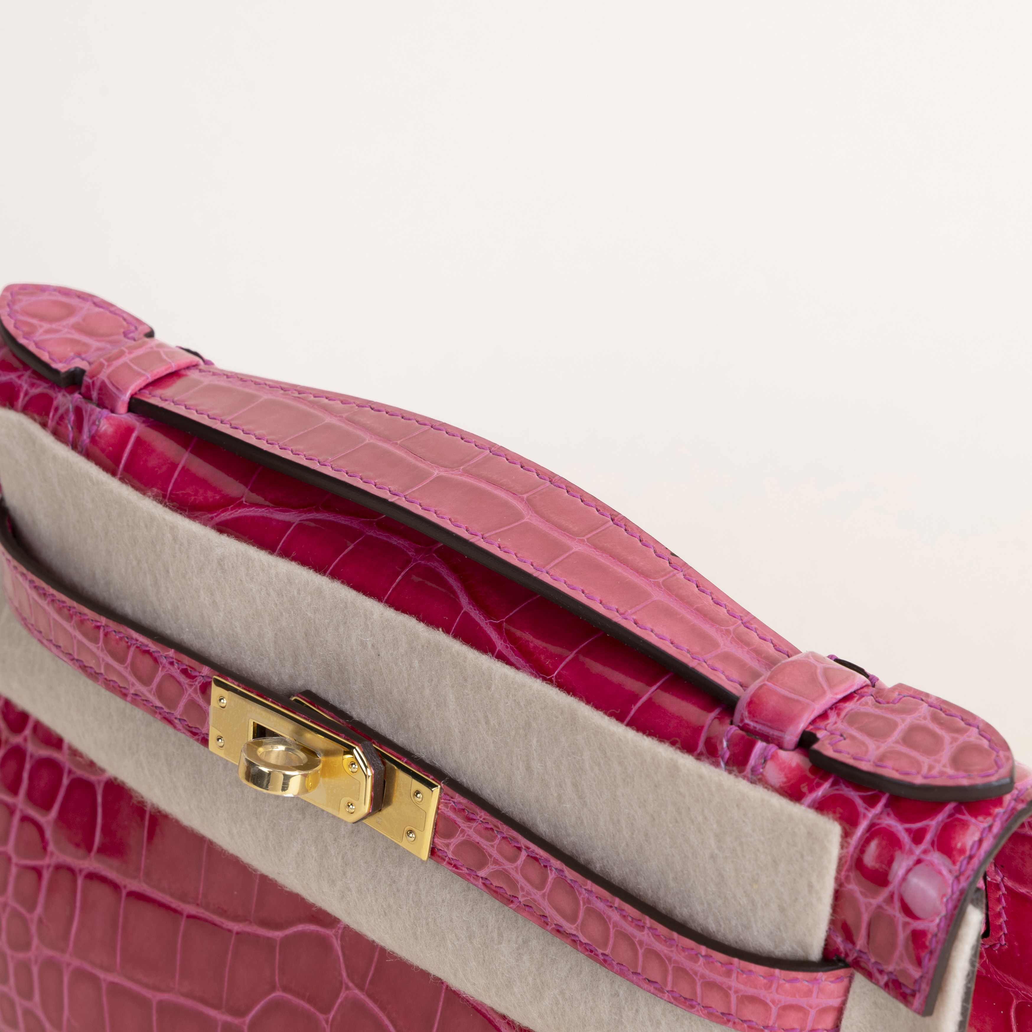 Kelly Pochette Alligator Crocodile I6 Rose Extreme GHW