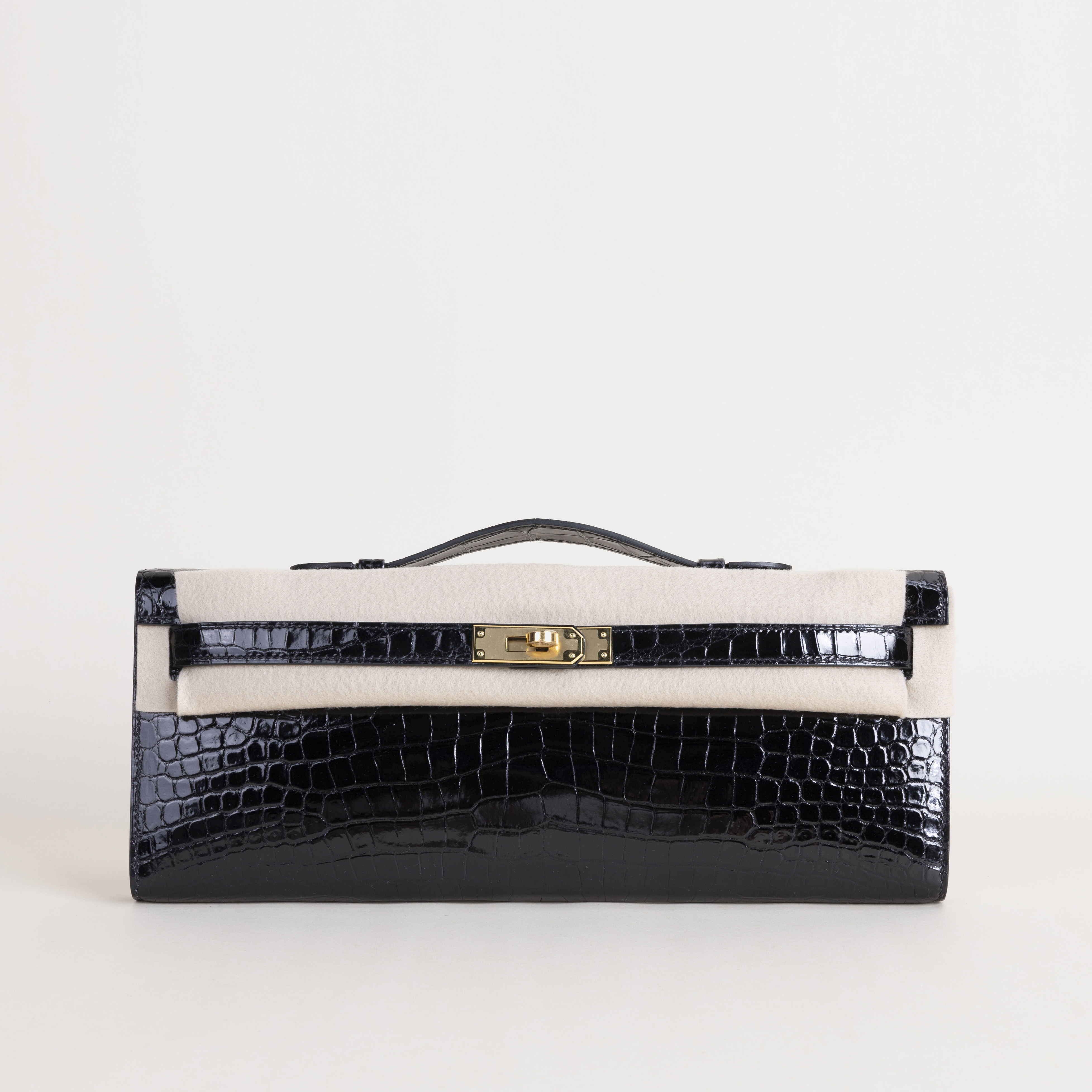 Kelly Cut Shiny Porosus Crocodile 89 Noir GHW