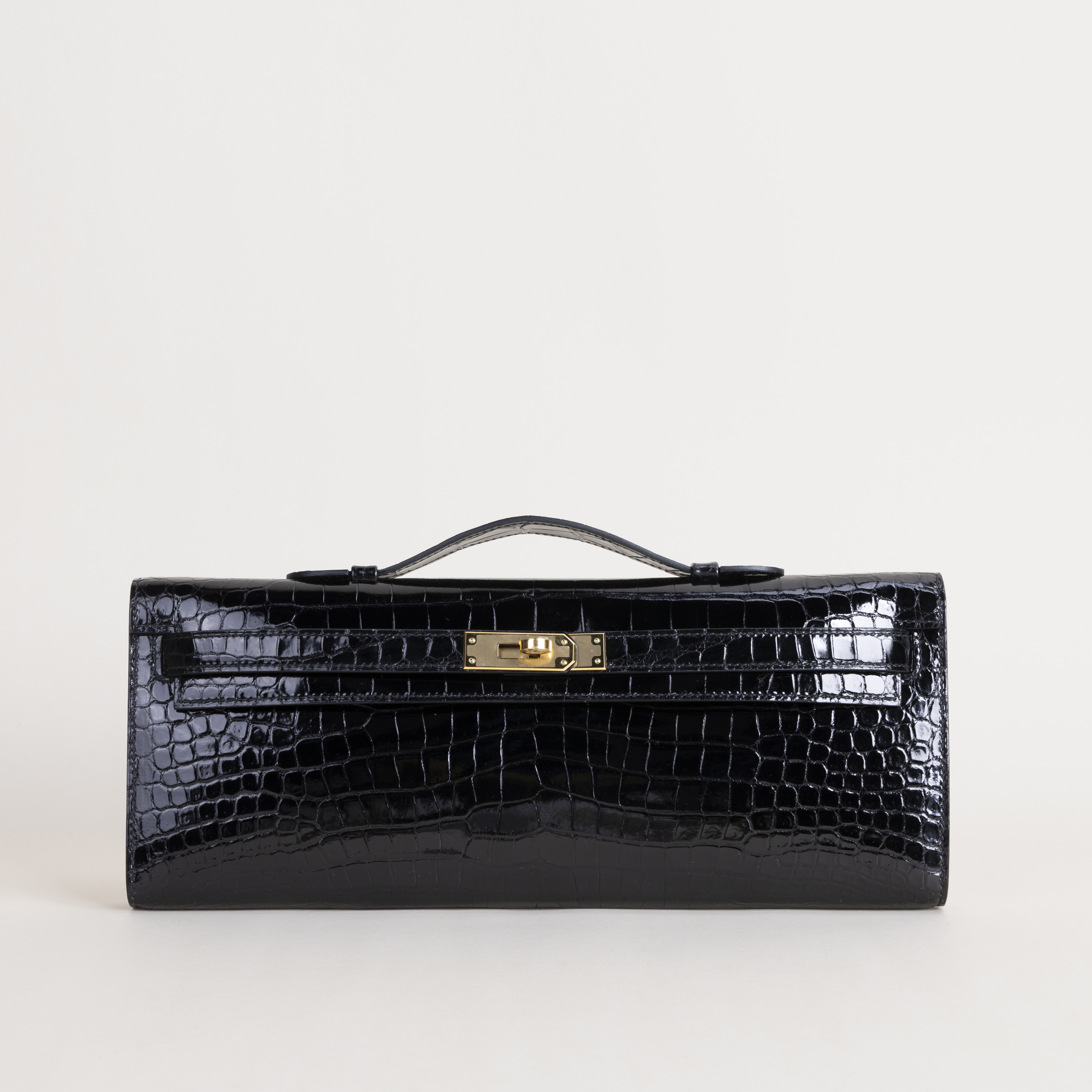Kelly Cut Shiny Porosus Crocodile 89 Noir GHW
