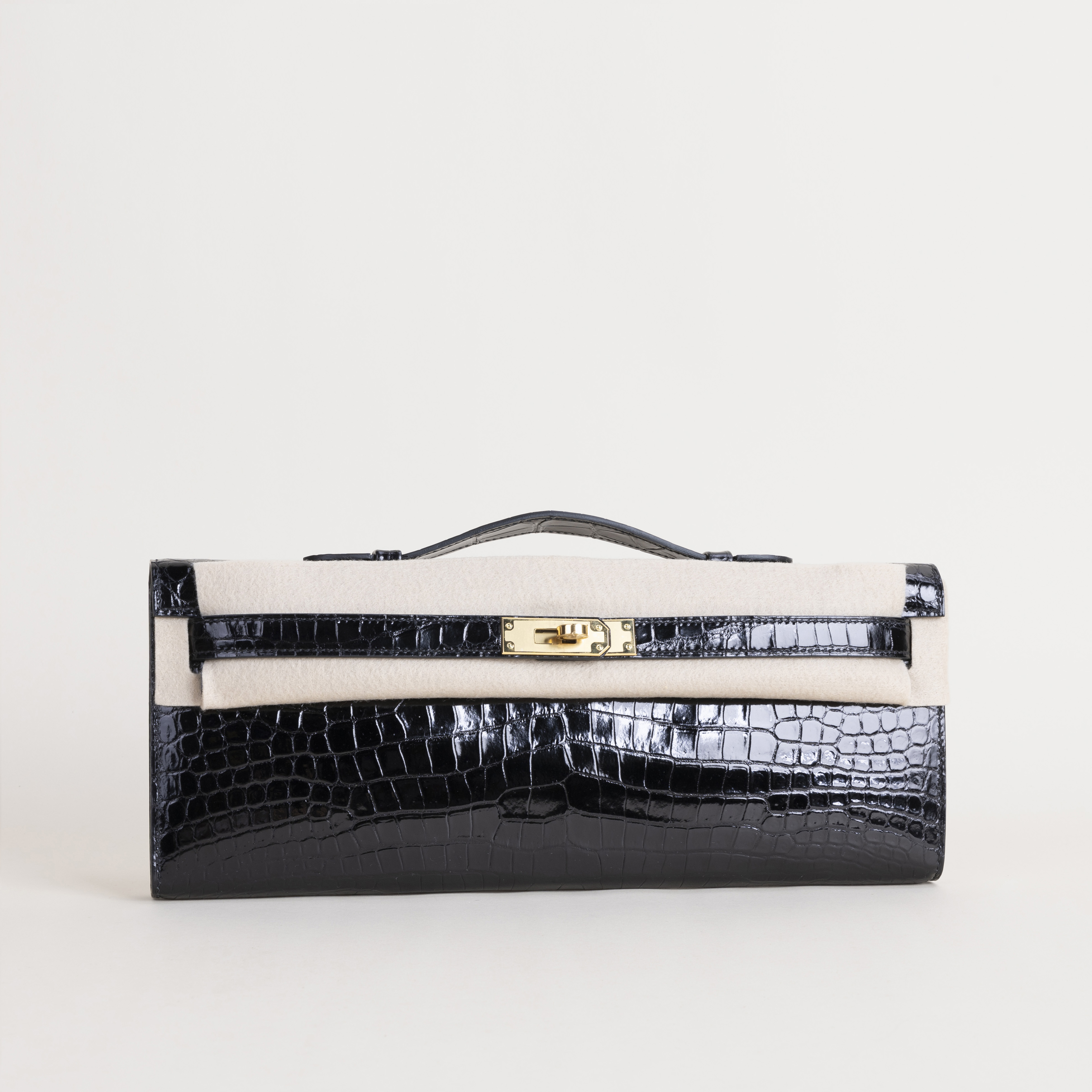 Kelly Cut Shiny Porosus Crocodile 89 Noir GHW