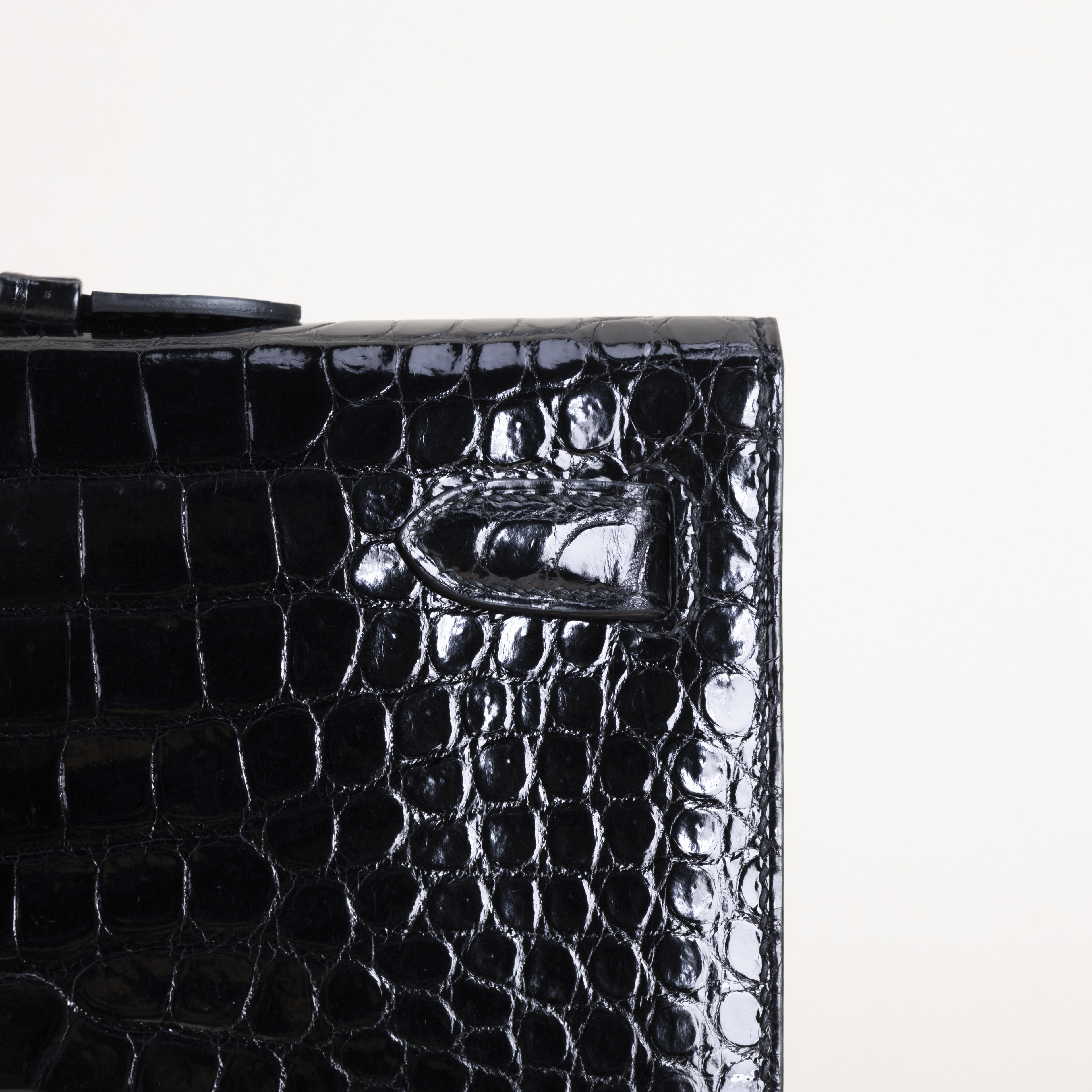 Kelly Cut Shiny Porosus Crocodile 89 Noir GHW