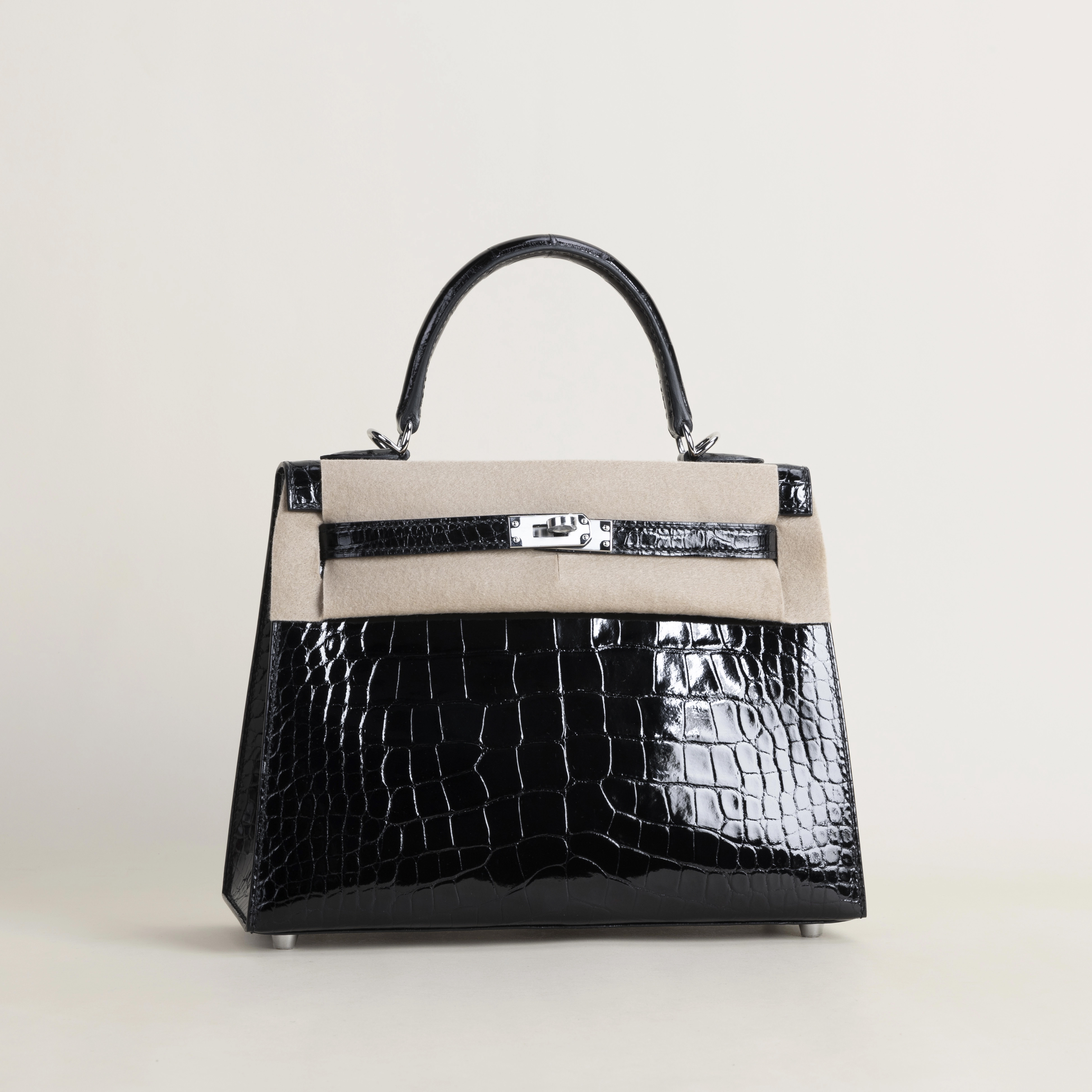 Kelly25 Shiny Alligator crocodile 89 Noir PHW