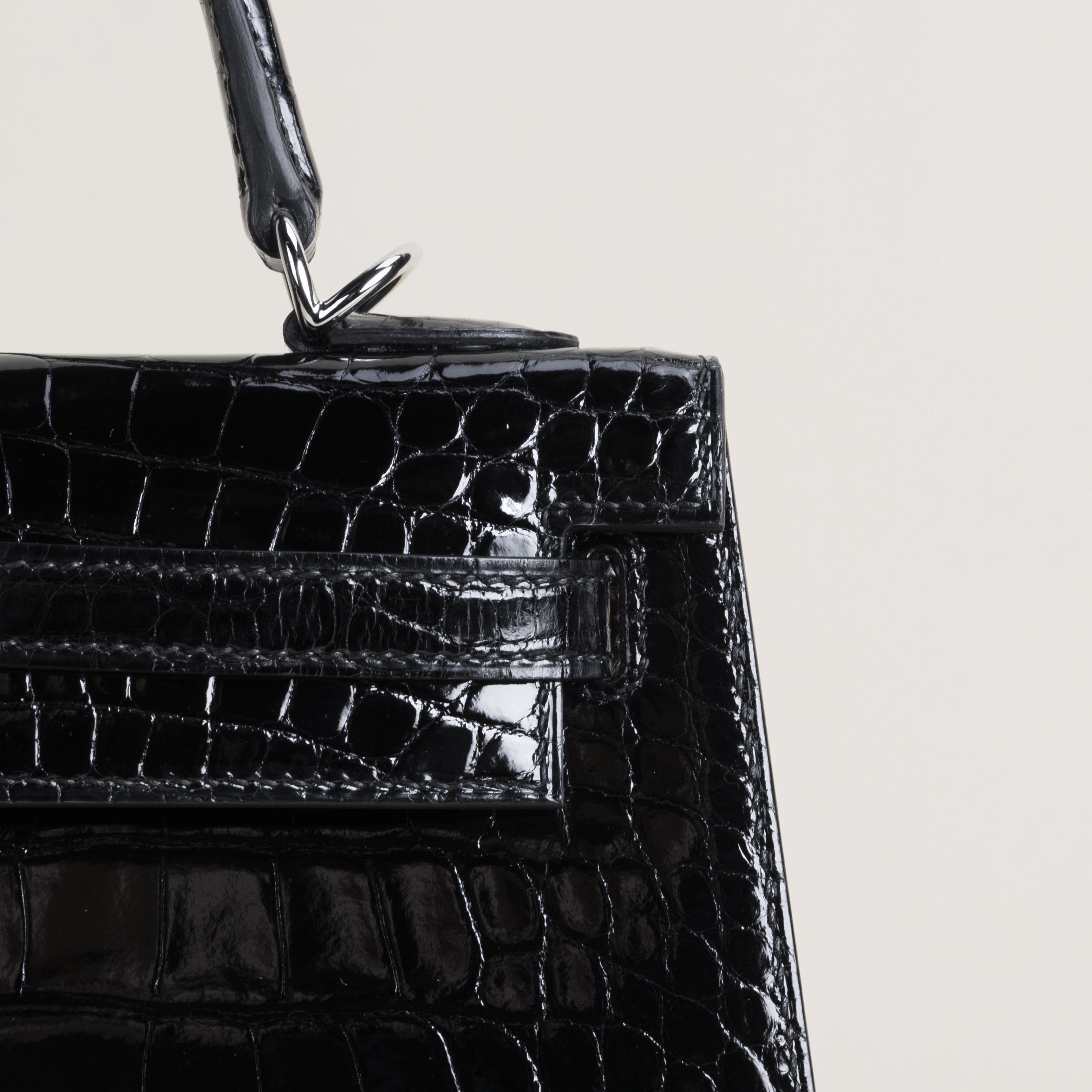 Kelly25 Shiny Alligator crocodile 89 Noir PHW
