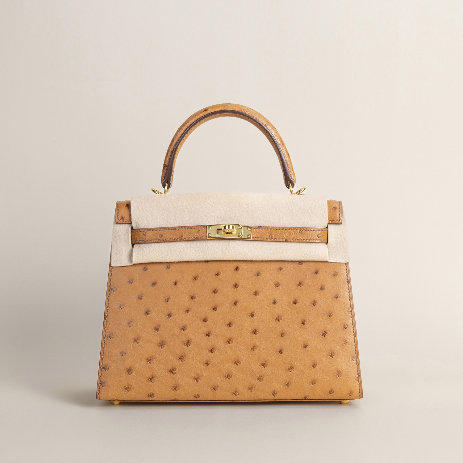 Kelly25 Ostrich Cognac GHW