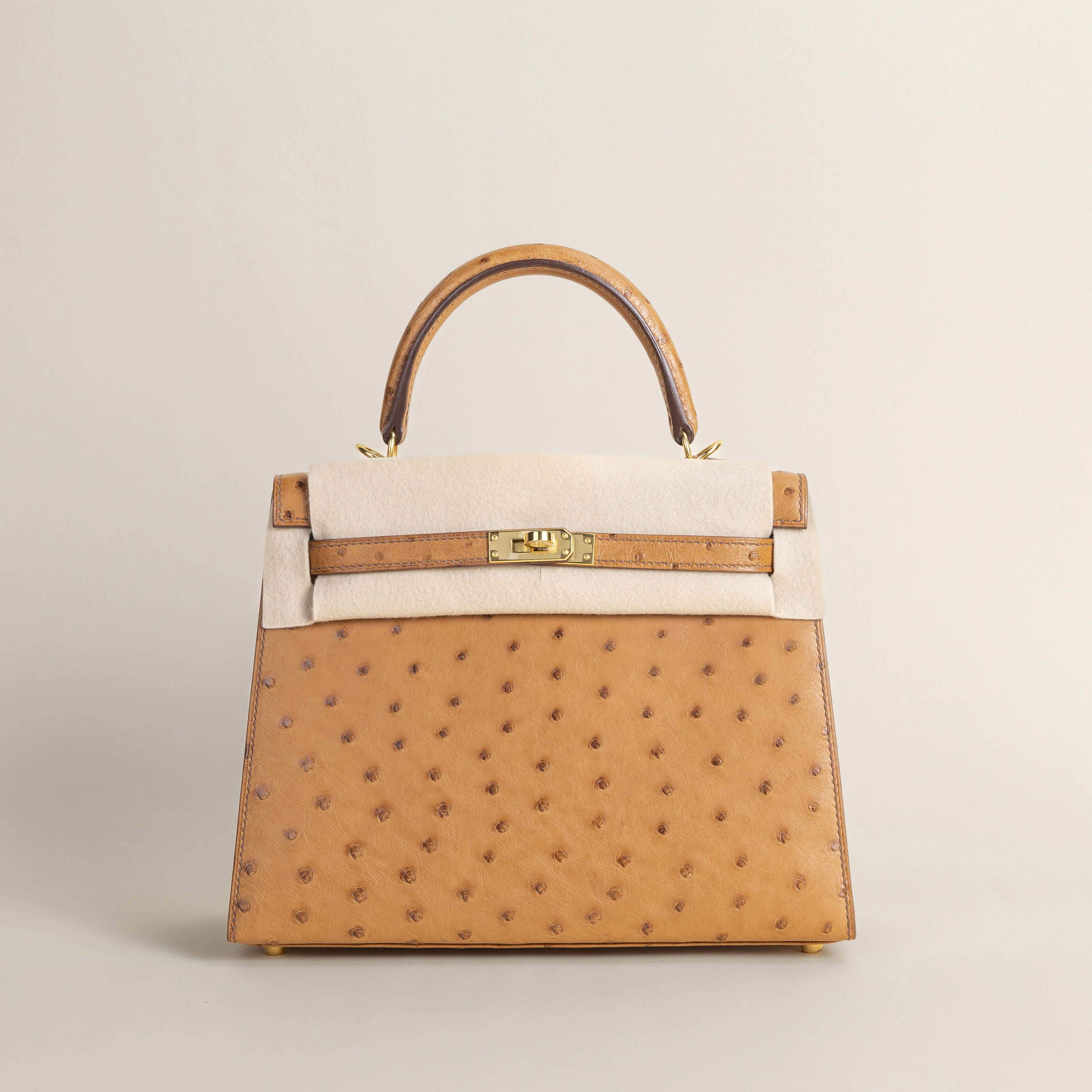 Kelly25 Ostrich Cognac GHW