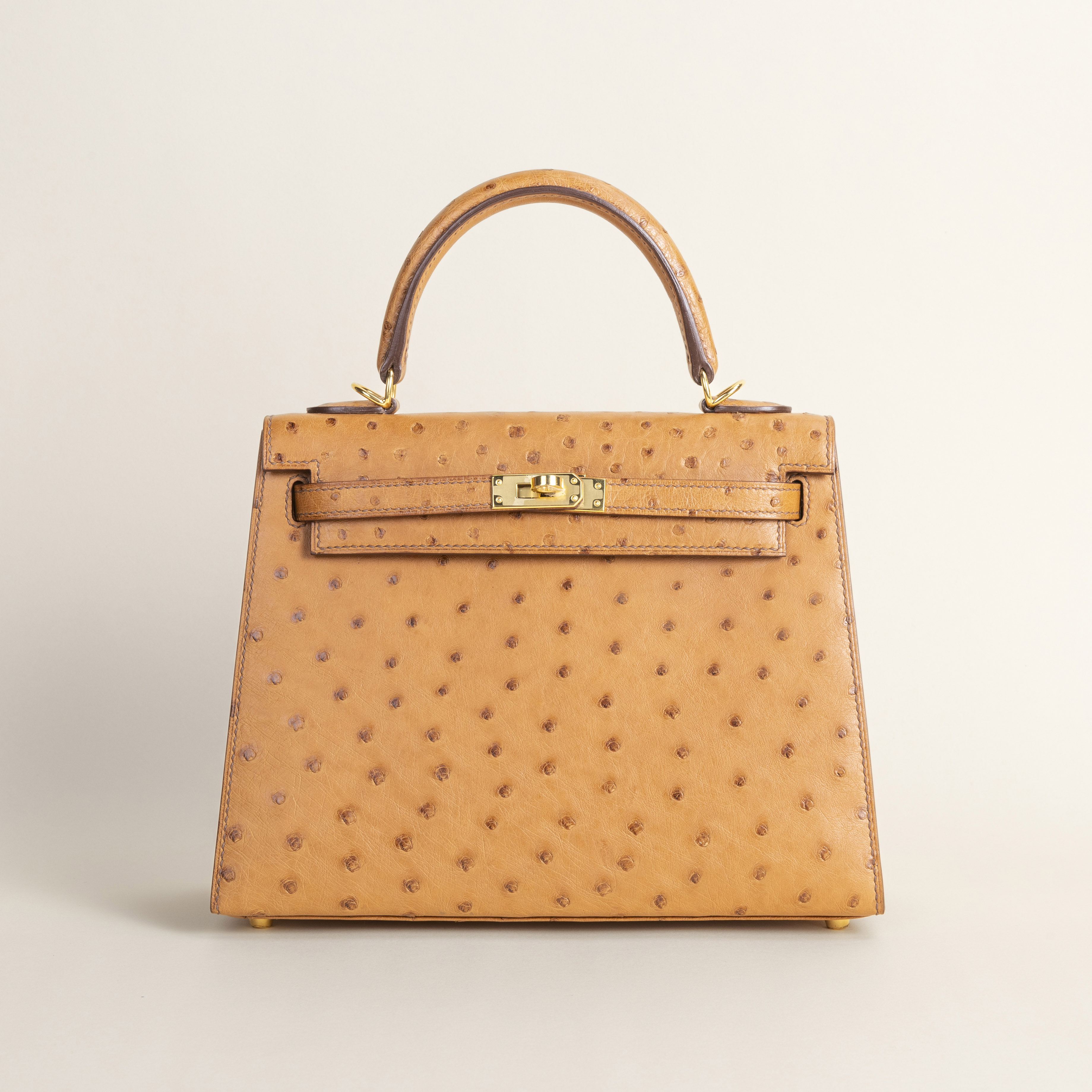 Kelly25 Ostrich Cognac GHW