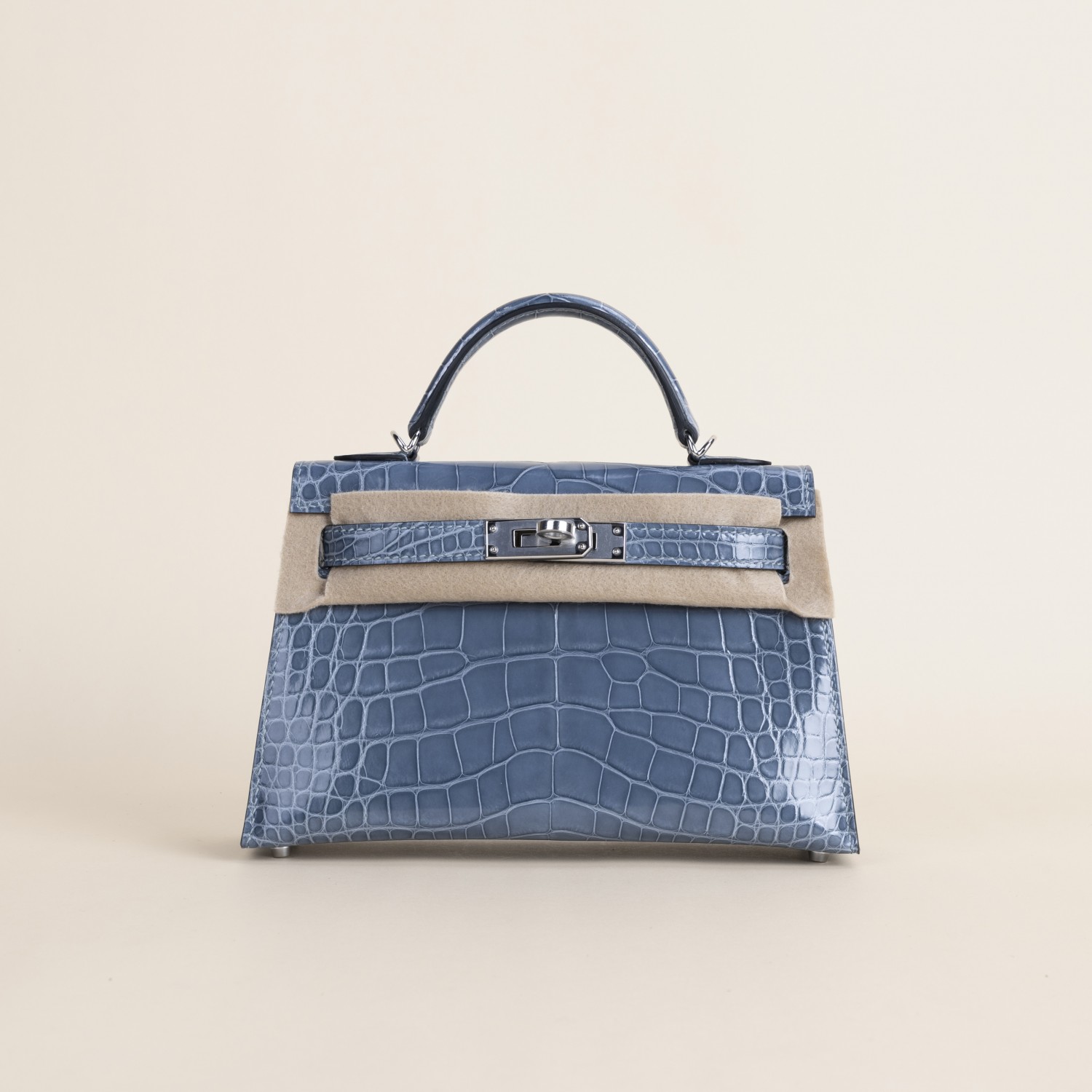 Mini Kelly Shiny Alligator CK75 Blue Jean PHW