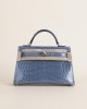 Mini Kelly Shiny Alligator CK75 Blue Jean PHW