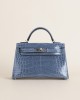 Mini Kelly Shiny Alligator CK75 Blue Jean PHW